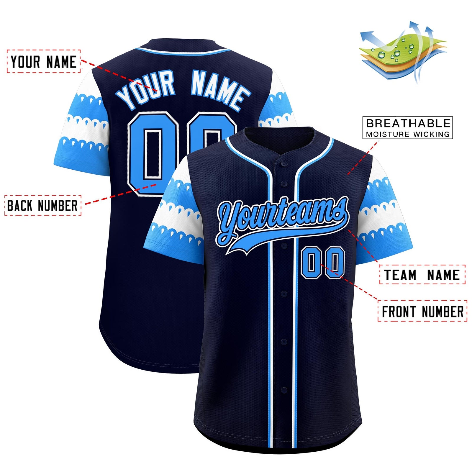 Custom Black Powder Blue White Sleeve Flag Lace Baseball Jersey | Sublimation Printed & Embroidery,Add Name and Numbern,Perfect for Teams | KXKSHOP