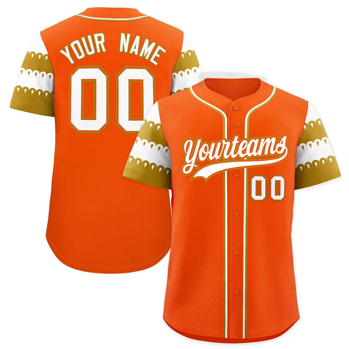 Custom Orange Old Gold White Sleeve Flag Lace Baseball Jersey | Sublimation Printed &amp; Embroidery,Add Name and Numbern,Perfect for Teams | KXKSHOP
