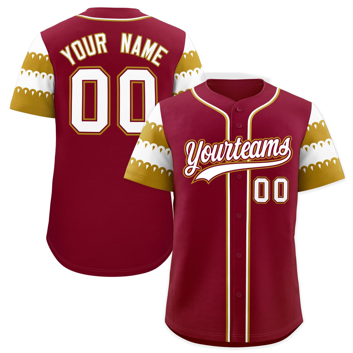 Custom Crimson Old Gold White Sleeve Flag Lace Baseball Jersey | Sublimation Printed &amp; Embroidery,Add Name and Numbern,Perfect for Teams | KXKSHOP