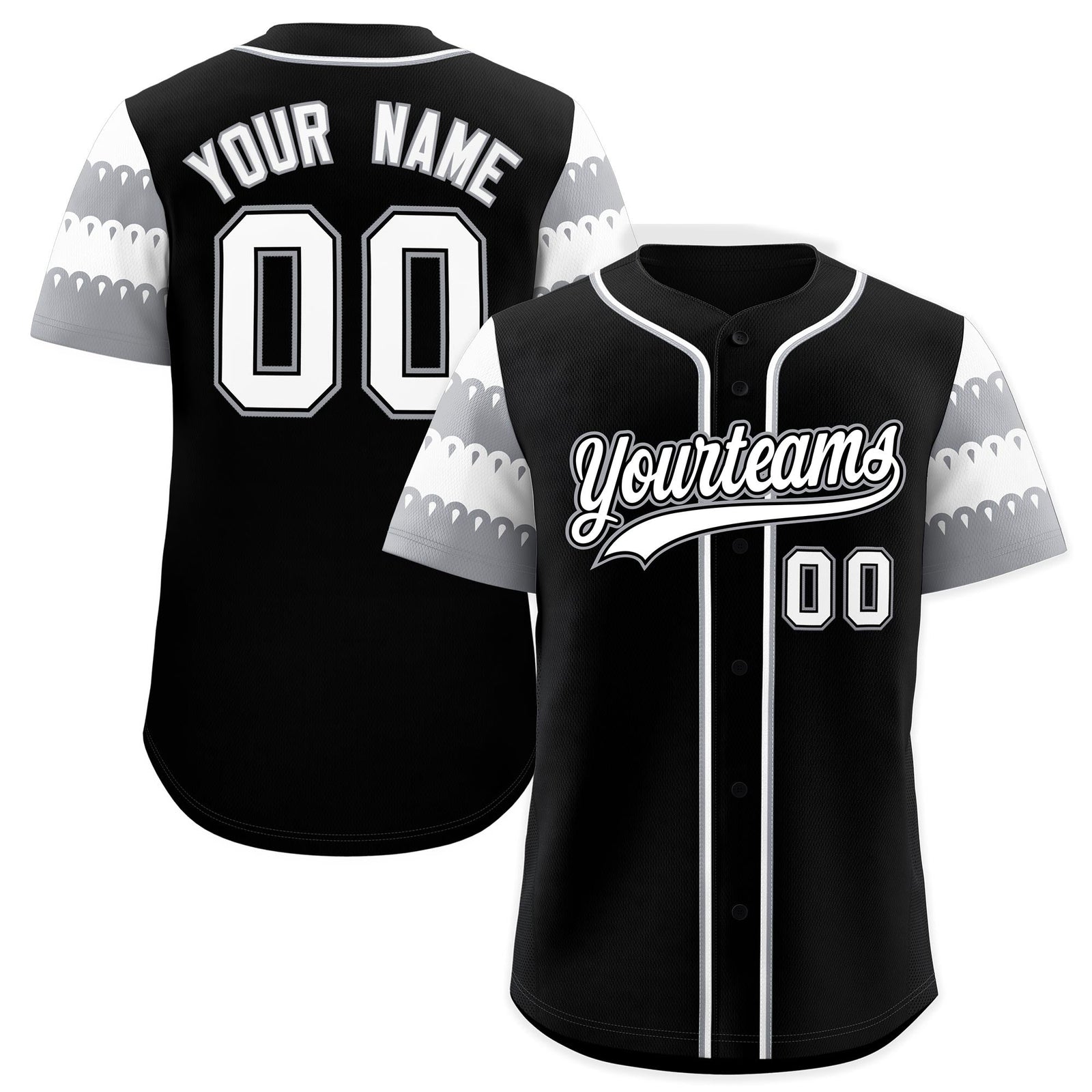 Custom Black Gray White Sleeve Flag Lace Baseball Jersey | Sublimation Printed & Embroidery,Add Name and Numbern,Perfect for Teams | KXKSHOP