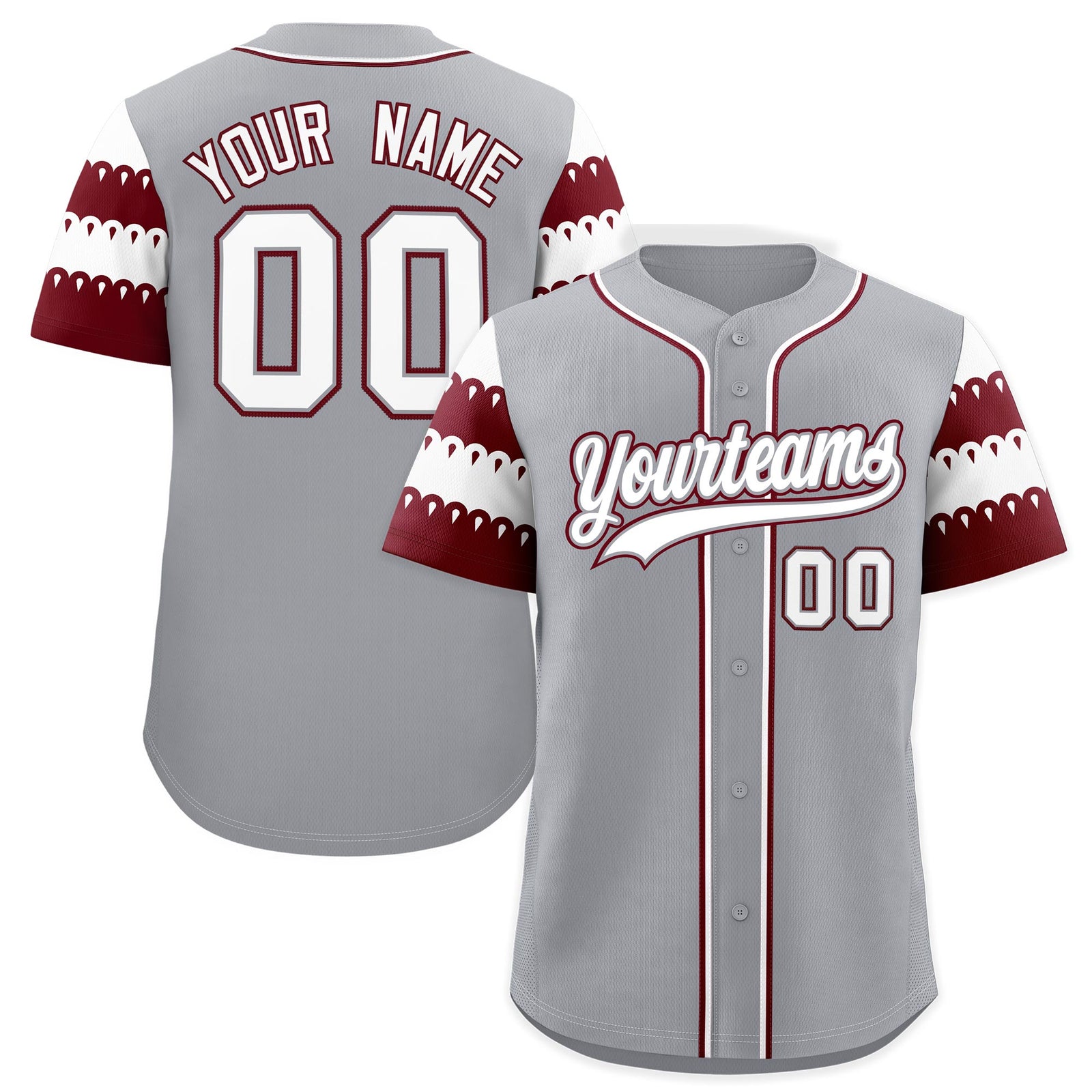 Custom Gray Maroon White Sleeve Flag Lace Baseball Jersey | Sublimation Printed & Embroidery,Add Name and Numbern,Perfect for Teams | KXKSHOP