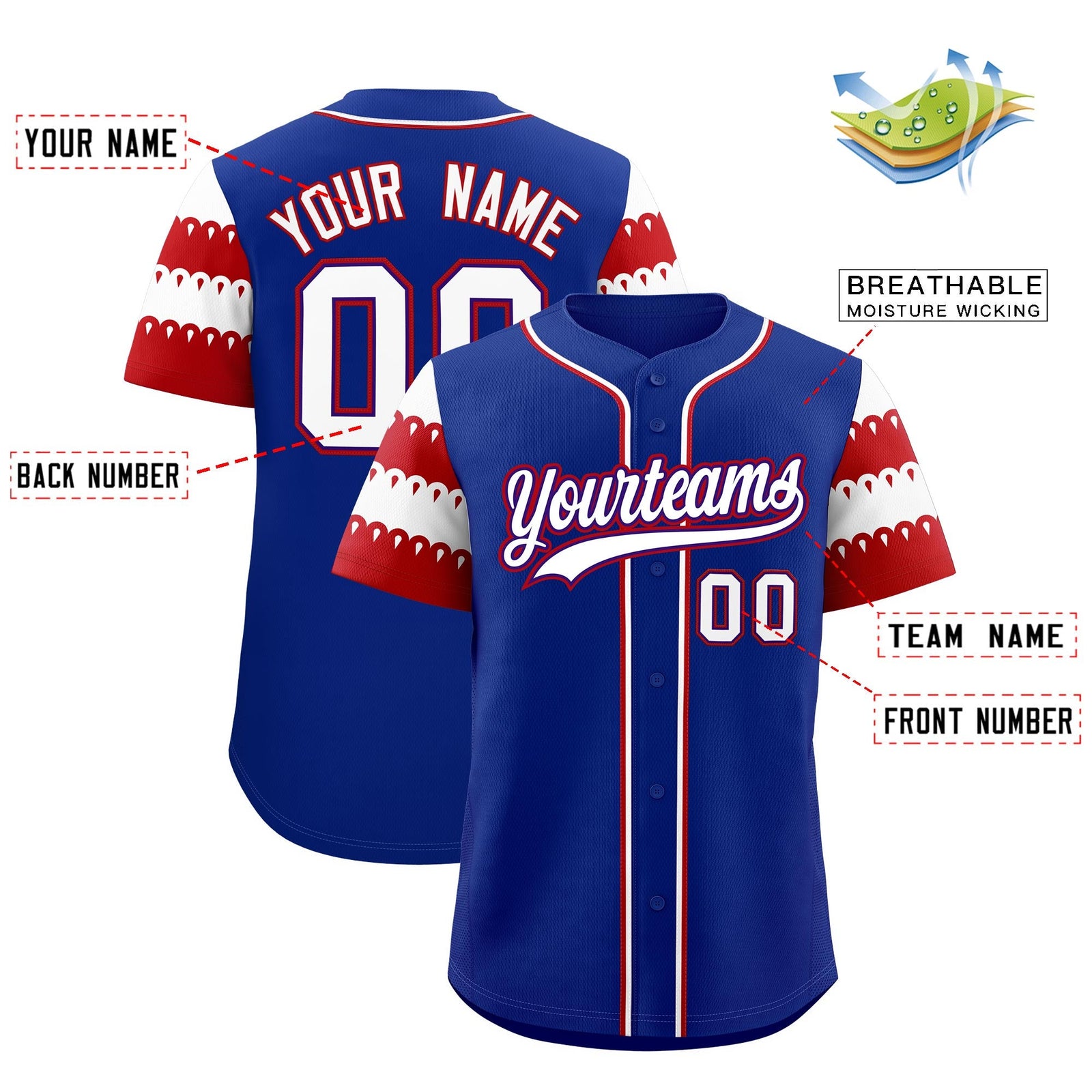 Custom Royal Red White Sleeve Flag Lace Baseball Jersey | Sublimation Printed & Embroidery,Add Name and Numbern,Perfect for Teams | KXKSHOP
