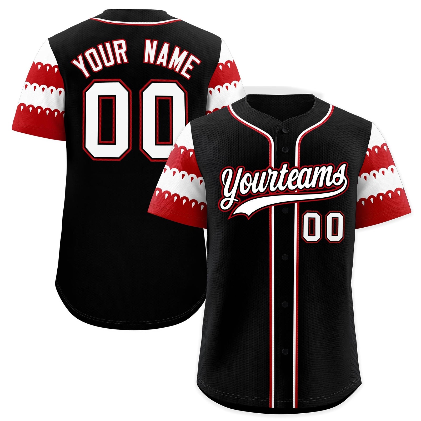 Custom Black Red White Sleeve Flag Lace Baseball Jersey | Sublimation Printed & Embroidery,Add Name and Numbern,Perfect for Teams | KXKSHOP