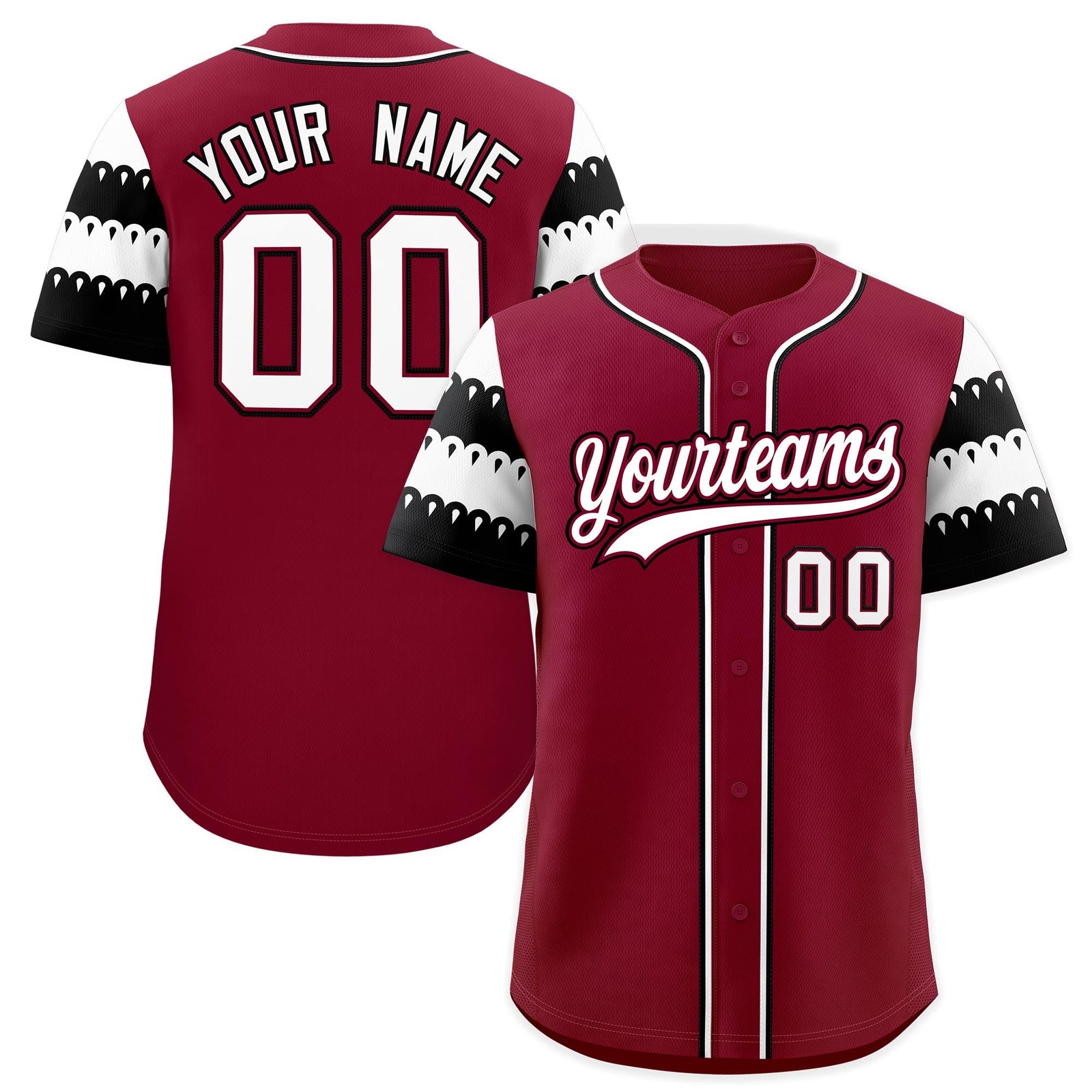 Custom Crimson White Black Sleeve Flag Lace Baseball Jersey | Sublimation Printed & Embroidery,Add Name and Numbern,Perfect for Teams | KXKSHOP
