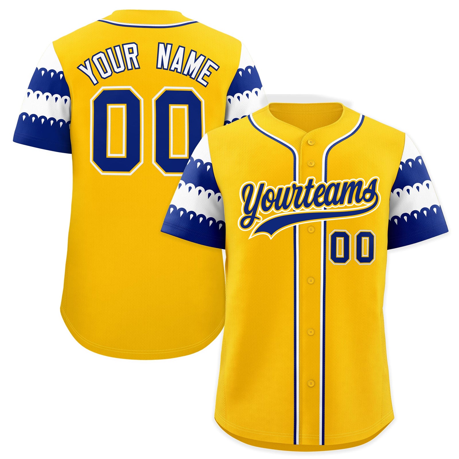 Custom Gold Royal White Sleeve Flag Lace Baseball Jersey | Sublimation Printed & Embroidery,Add Name and Numbern,Perfect for Teams | KXKSHOP