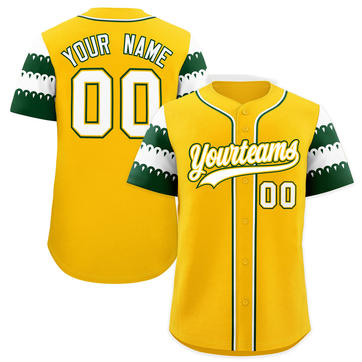 Custom Gold Green White Sleeve Flag Lace Baseball Jersey | Sublimation Printed &amp; Embroidery,Add Name and Numbern,Perfect for Teams | KXKSHOP