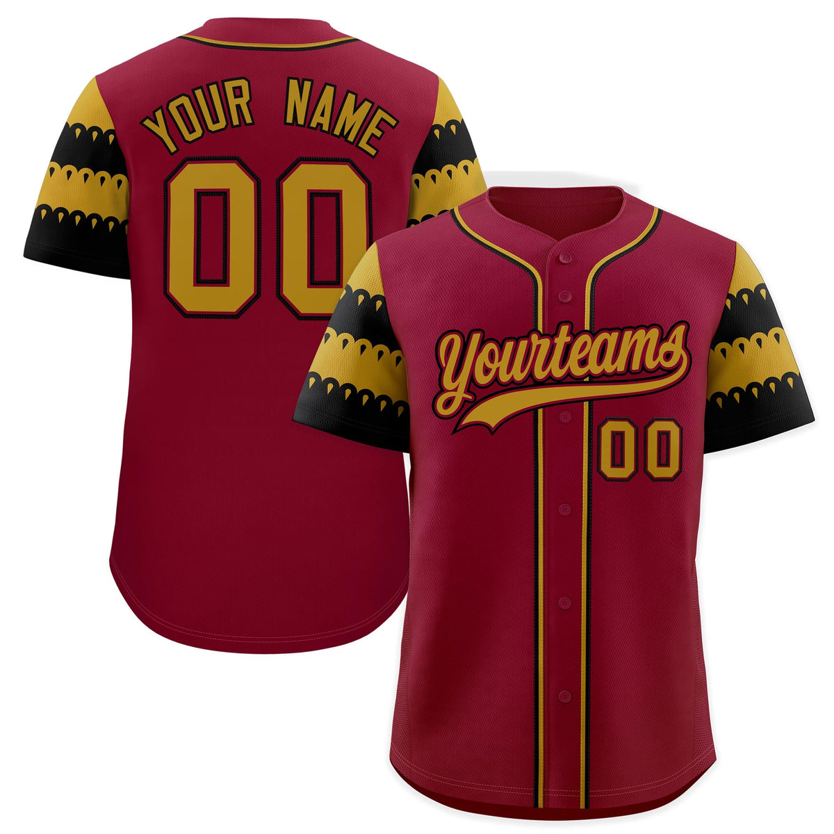 Custom Crimson Old Gold Black Sleeve Flag Lace Baseball Jersey | Sublimation Printed &amp; Embroidery,Add Name and Numbern,Perfect for Teams | KXKSHOP