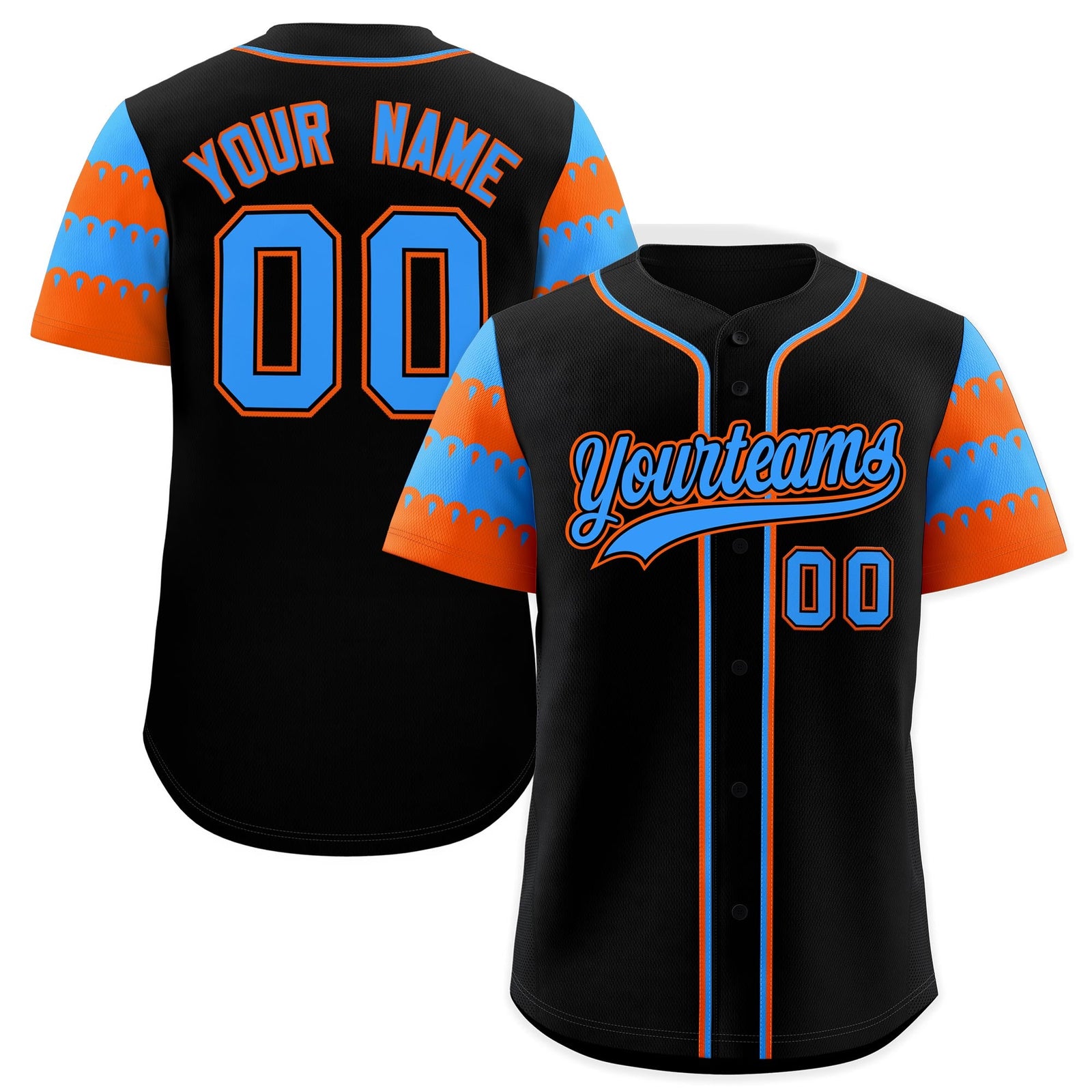 Custom Black Powder Blue Orange Sleeve Flag Lace Baseball Jersey | Sublimation Printed & Embroidery,Add Name and Numbern,Perfect for Teams | KXKSHOP