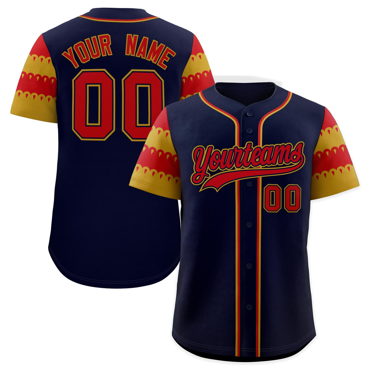 Custom Navy Old Gold Red Sleeve Flag Lace Baseball Jersey | Sublimation Printed &amp; Embroidery,Add Name and Numbern,Perfect for Teams | KXKSHOP