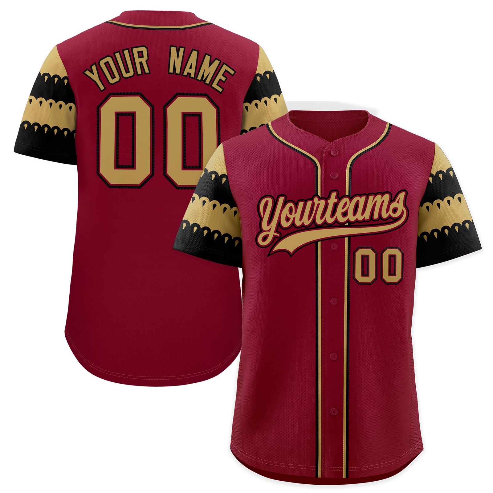 Custom Crimson Black Old Gold Sleeve Flag Lace Baseball Jersey | Sublimation Printed & Embroidery,Add Name and Numbern,Perfect for Teams | KXKSHOP