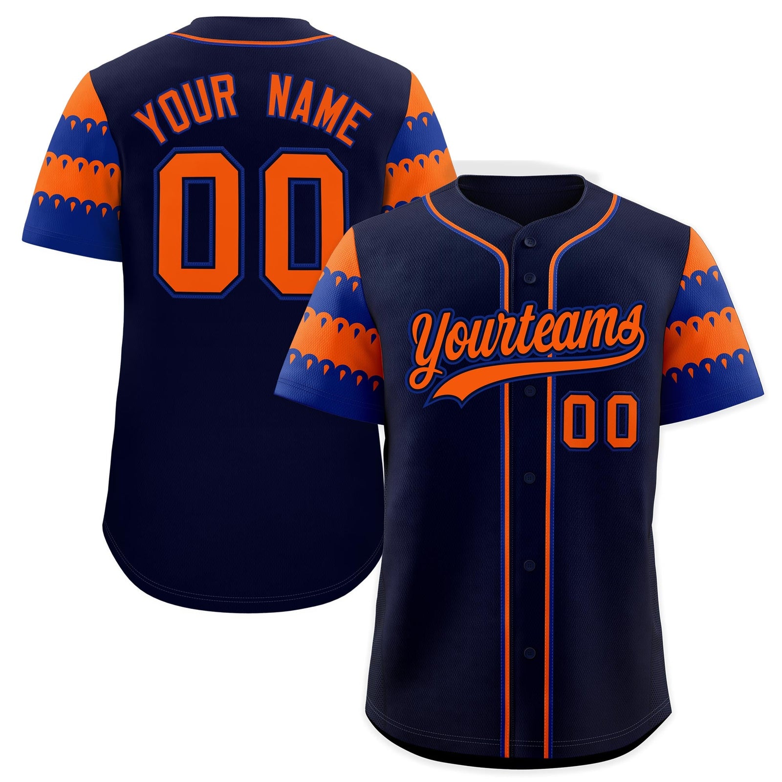 Custom Navy Orange Royal Sleeve Flag Lace Baseball Jersey | Sublimation Printed & Embroidery,Add Name and Numbern,Perfect for Teams | KXKSHOP