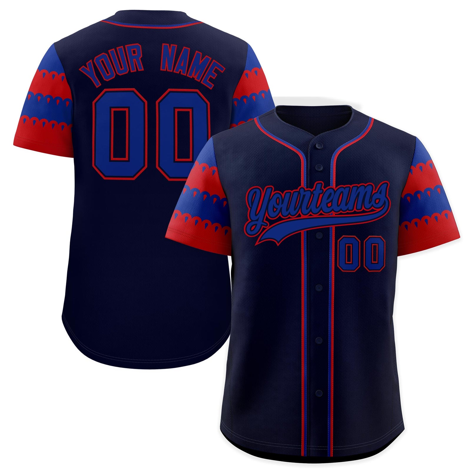 Custom Navy Red Royal Sleeve Flag Lace Baseball Jersey | Sublimation Printed & Embroidery,Add Name and Numbern,Perfect for Teams | KXKSHOP
