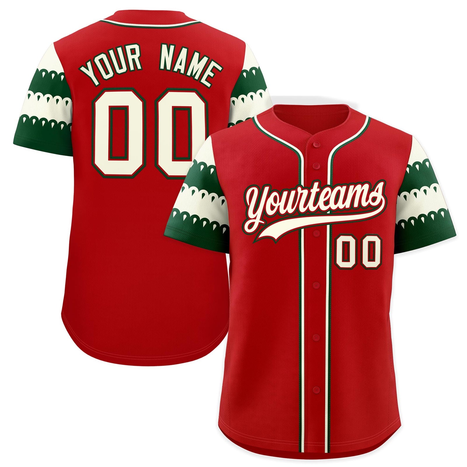 Custom Red White Green Sleeve Flag Lace Baseball Jersey | Sublimation Printed & Embroidery,Add Name and Numbern,Perfect for Teams | KXKSHOP