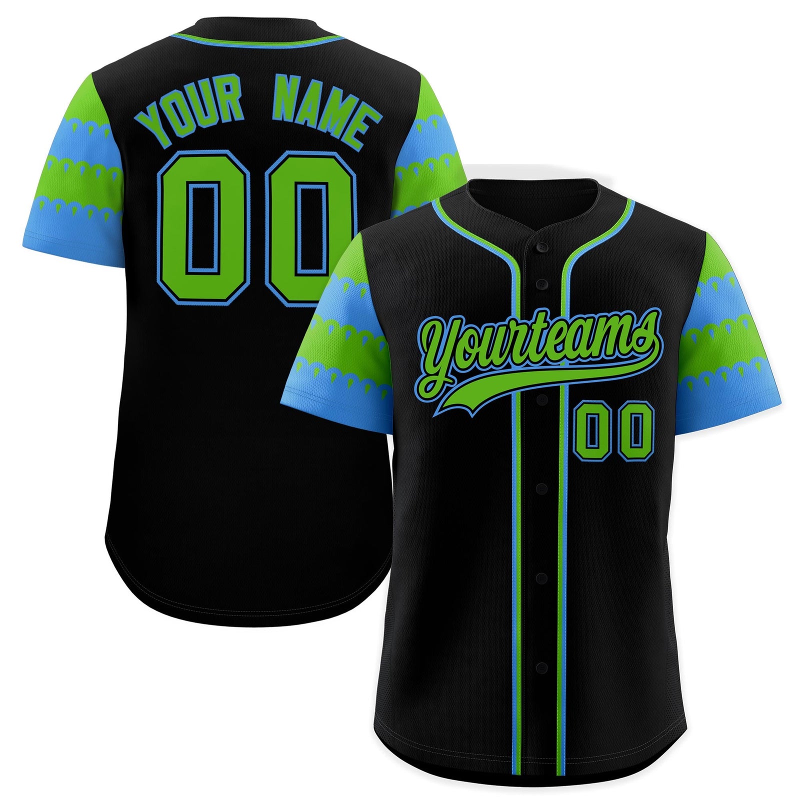 Custom Black Green Powder Blue Sleeve Flag Lace Baseball Jersey | Sublimation Printed & Embroidery,Add Name and Numbern,Perfect for Teams | KXKSHOP
