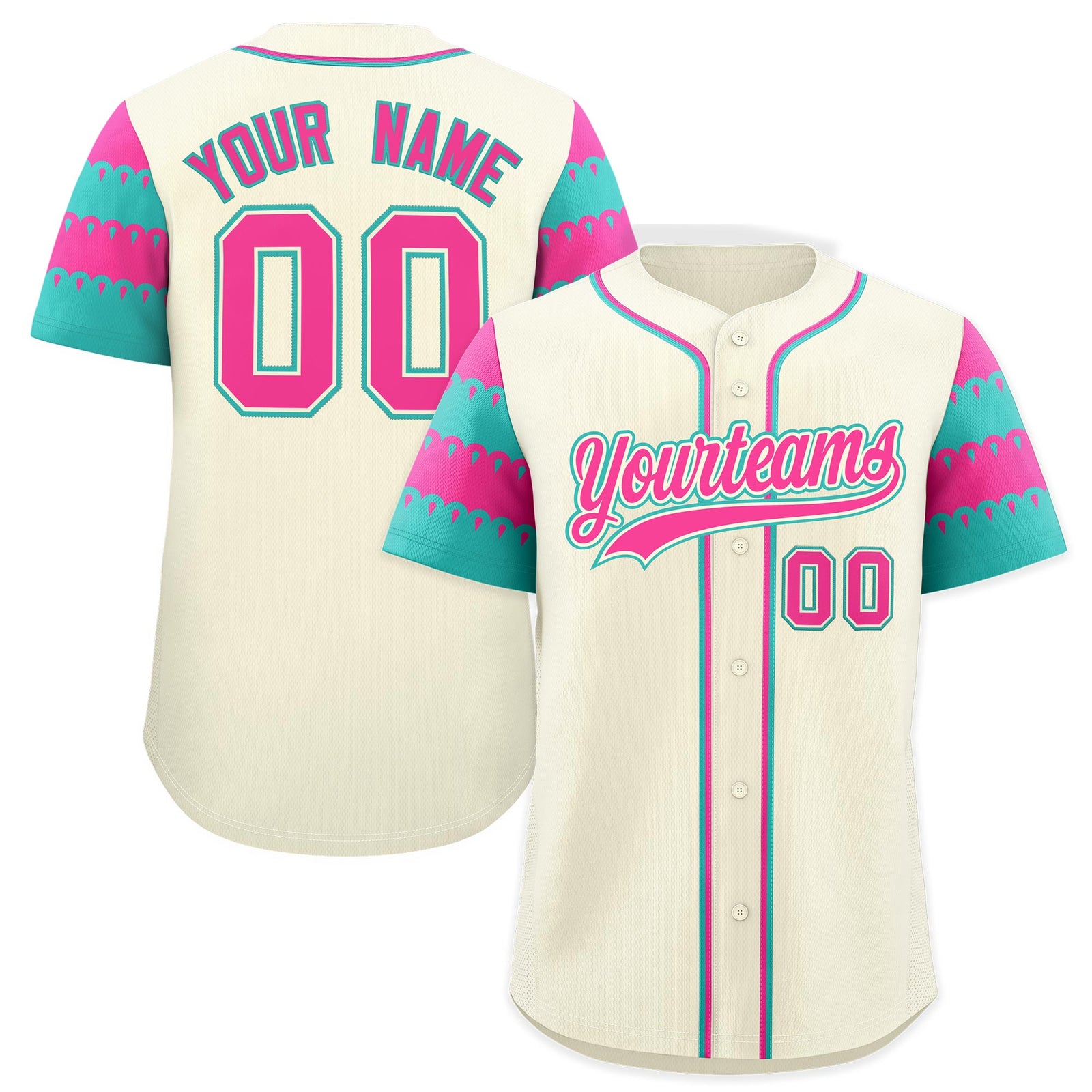 Custom Cream Pink Aqua Sleeve Flag Lace Baseball Jersey | Sublimation Printed & Embroidery,Add Name and Numbern,Perfect for Teams | KXKSHOP