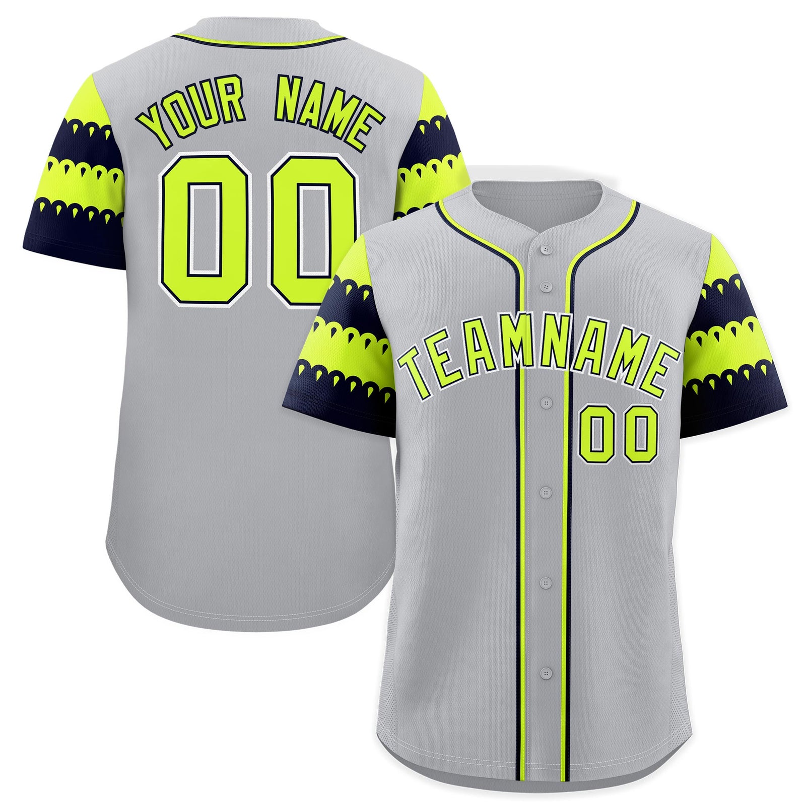 Custom Gray Navy Fluorescent Green Sleeve Flag Lace Baseball Jersey | Sublimation Printed & Embroidery,Add Name and Numbern,Perfect for Teams | KXKSHOP