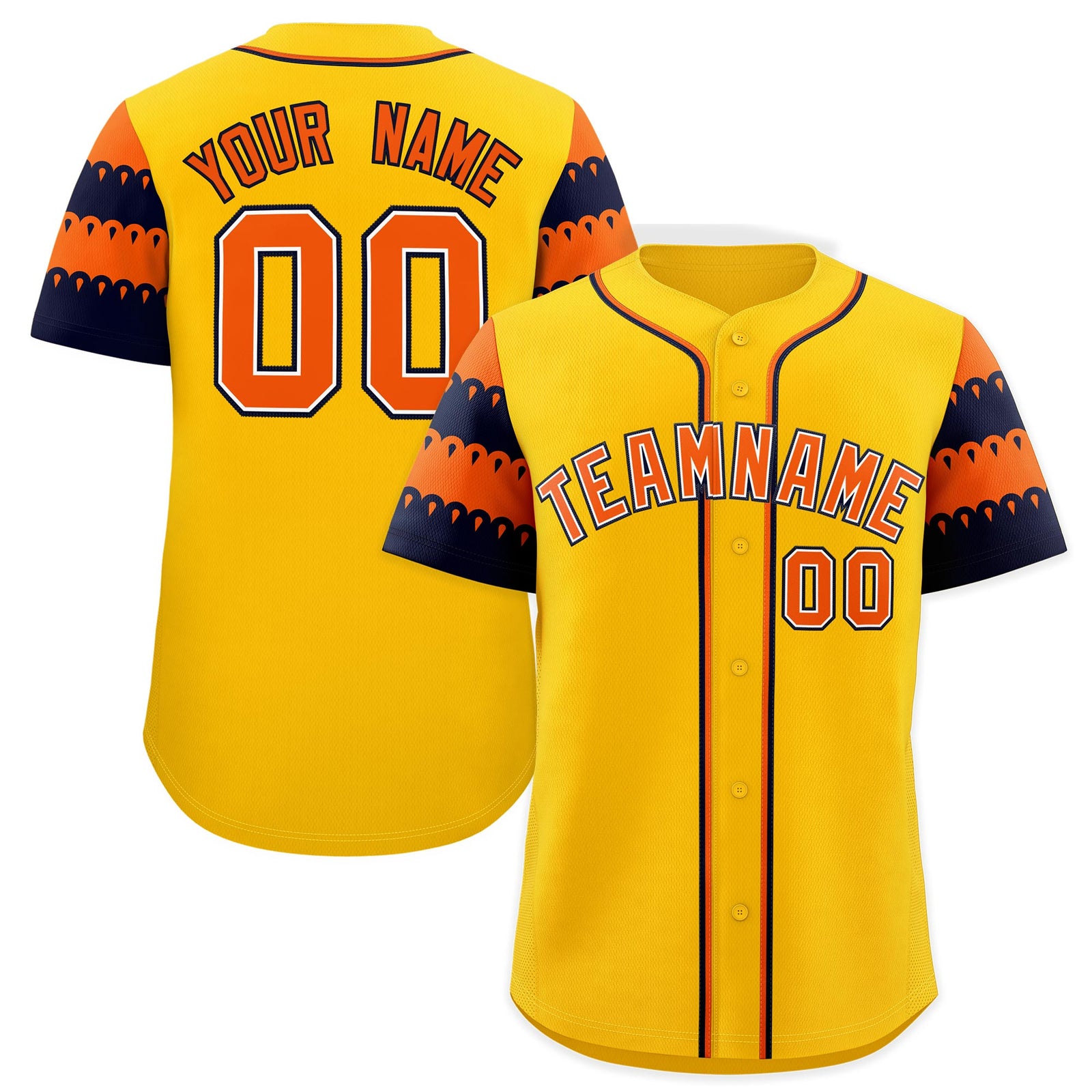 Custom Gold Orange Navy Sleeve Flag Lace Baseball Jersey | Sublimation Printed & Embroidery,Add Name and Numbern,Perfect for Teams | KXKSHOP