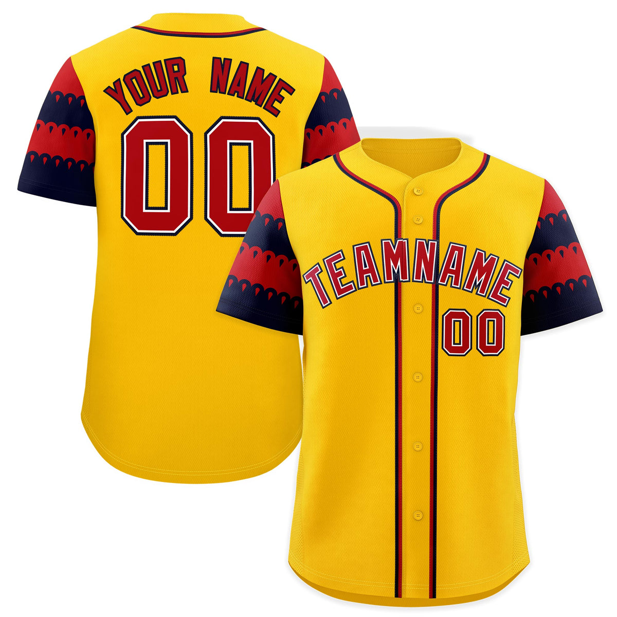 Custom Gold Navy Red Sleeve Flag Lace Baseball Jersey | Sublimation Printed &amp; Embroidery,Add Name and Numbern,Perfect for Teams | KXKSHOP