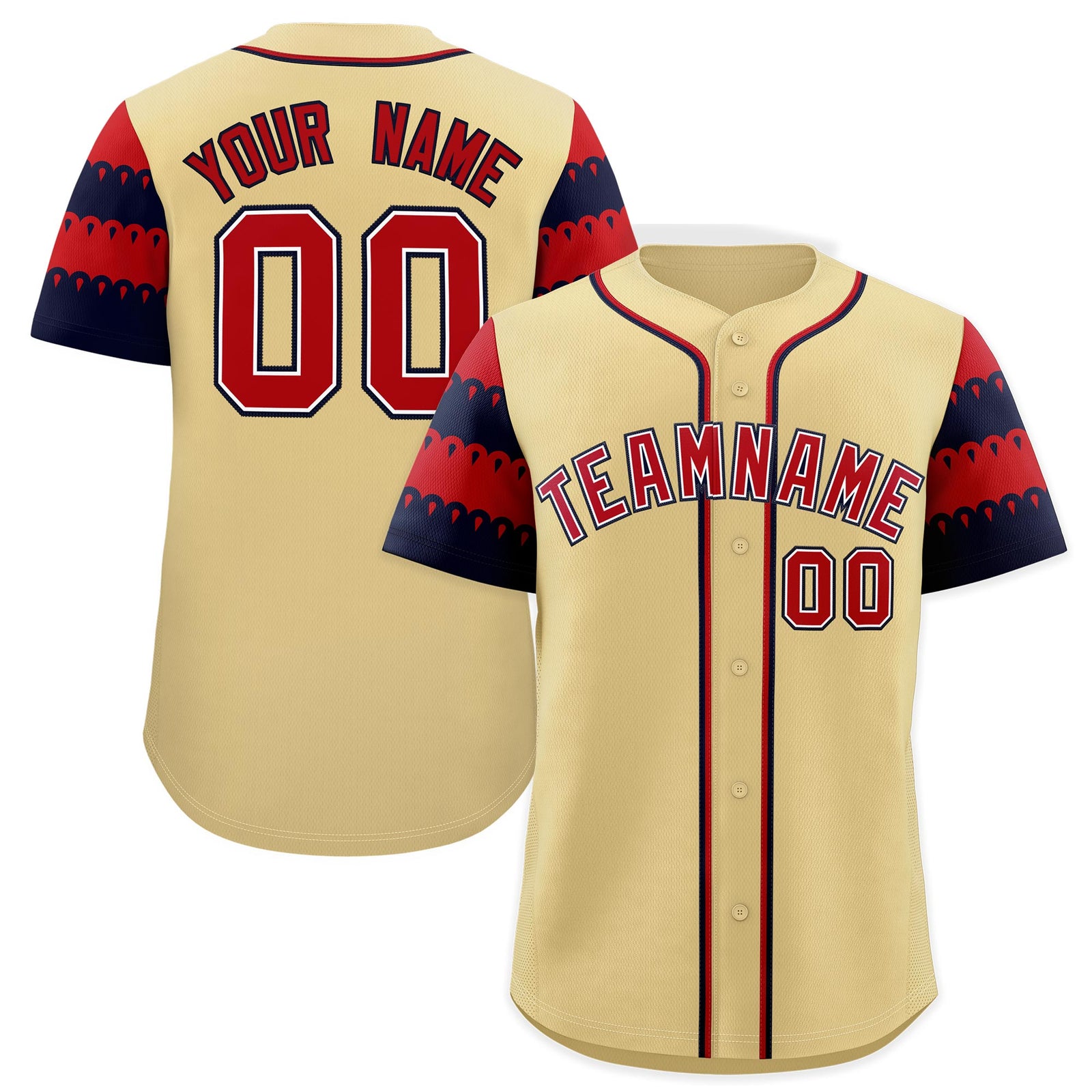 Custom Khaki Red Navy Sleeve Flag Lace Baseball Jersey | Sublimation Printed & Embroidery,Add Name and Numbern,Perfect for Teams | KXKSHOP