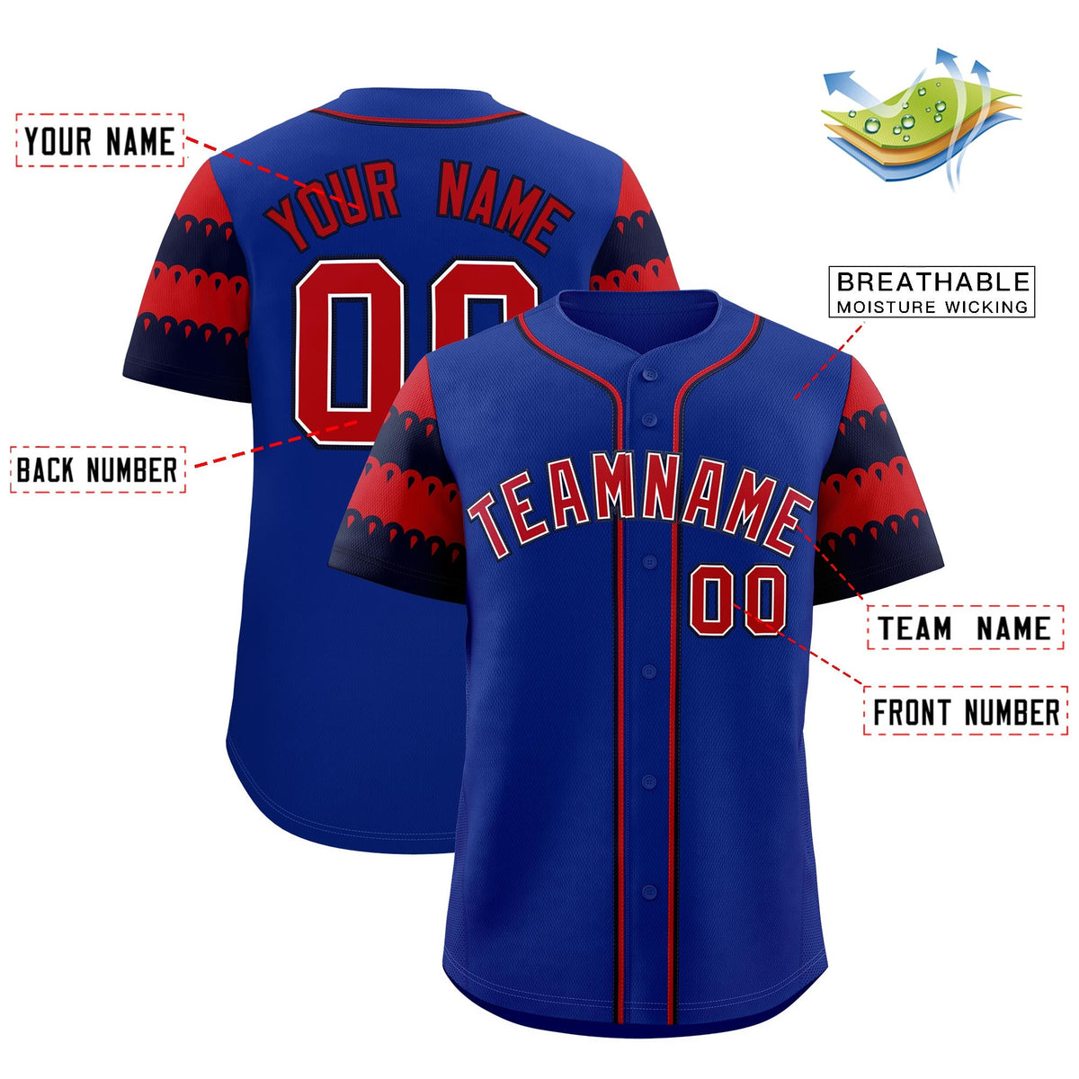 Custom Royal Red Navy Sleeve Flag Lace Baseball Jersey | Sublimation Printed &amp; Embroidery,Add Name and Numbern,Perfect for Teams | KXKSHOP