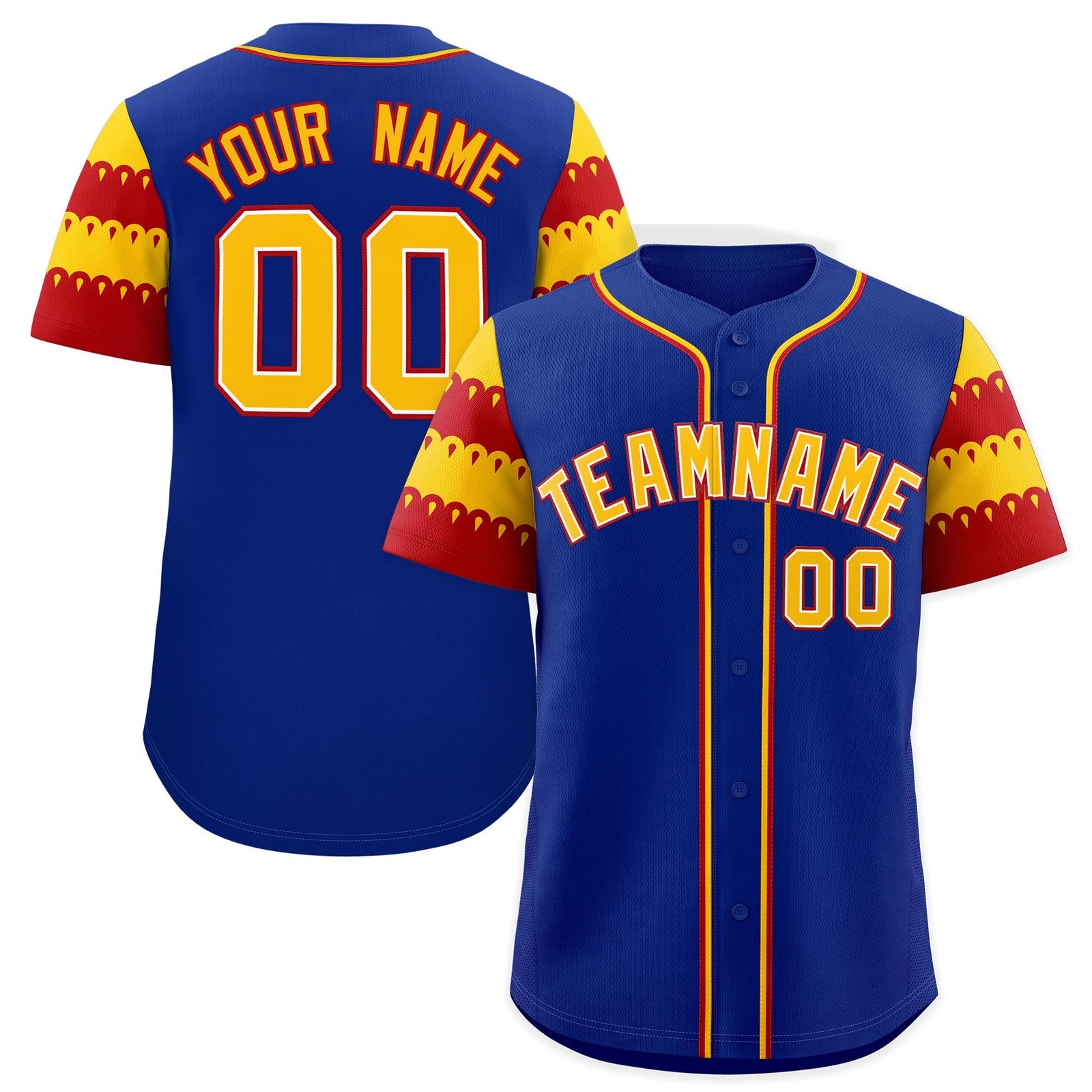 Custom Royal Gold Red Sleeve Flag Lace Baseball Jersey | Sublimation Printed & Embroidery,Add Name and Numbern,Perfect for Teams | KXKSHOP