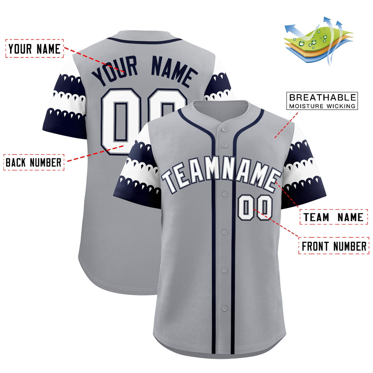 Custom Gray Navy White Sleeve Flag Lace Baseball Jersey | Sublimation Printed &amp; Embroidery,Add Name and Numbern,Perfect for Teams | KXKSHOP