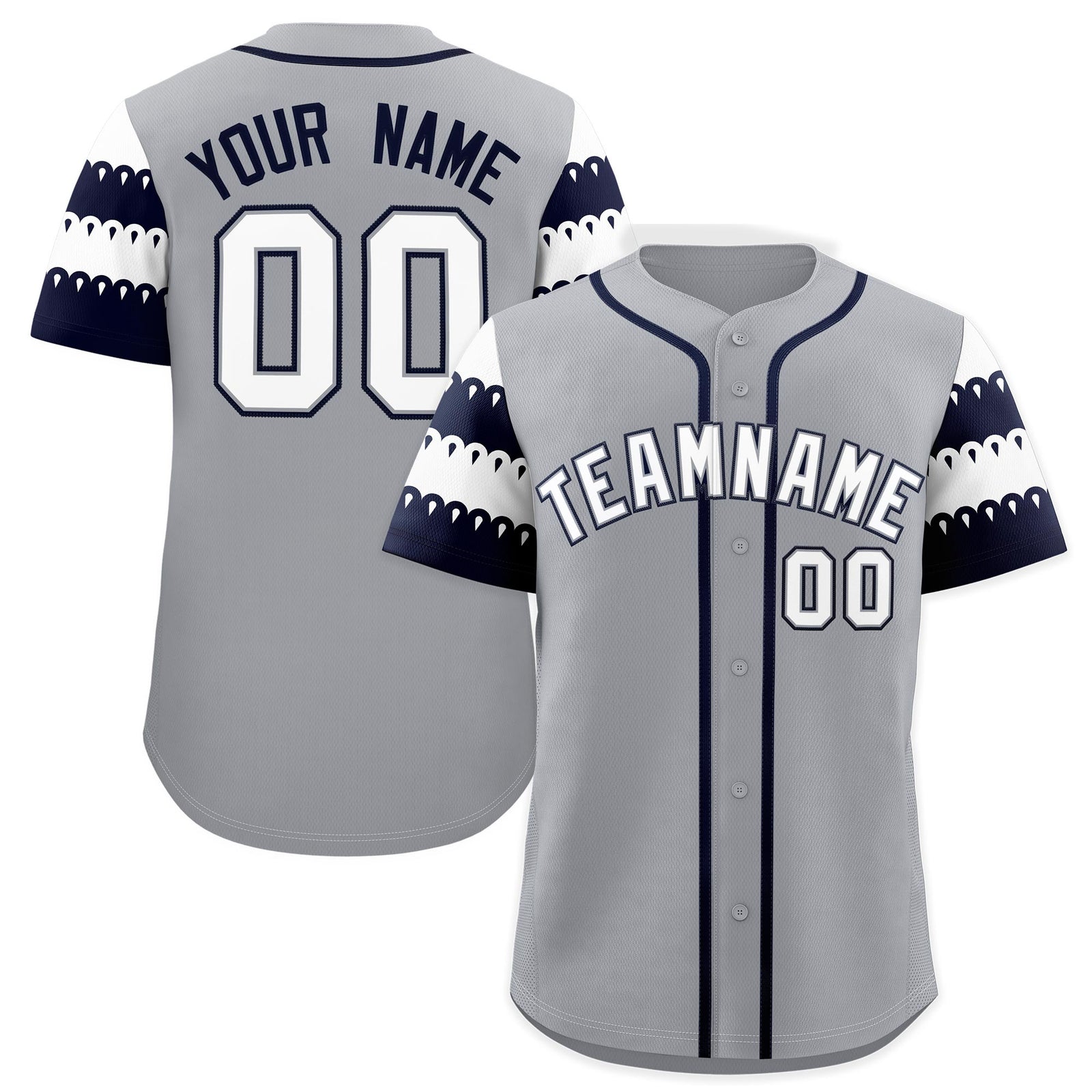 Custom Gray Navy White Sleeve Flag Lace Baseball Jersey | Sublimation Printed & Embroidery,Add Name and Numbern,Perfect for Teams | KXKSHOP