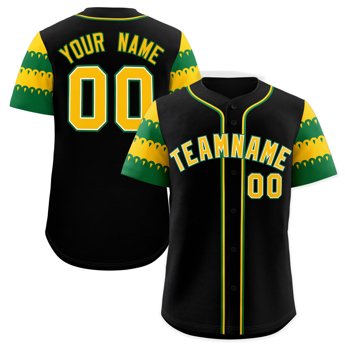 Custom Black Kelly Green Gold Sleeve Flag Lace Baseball Jersey | Sublimation Printed &amp; Embroidery,Add Name and Numbern,Perfect for Teams | KXKSHOP
