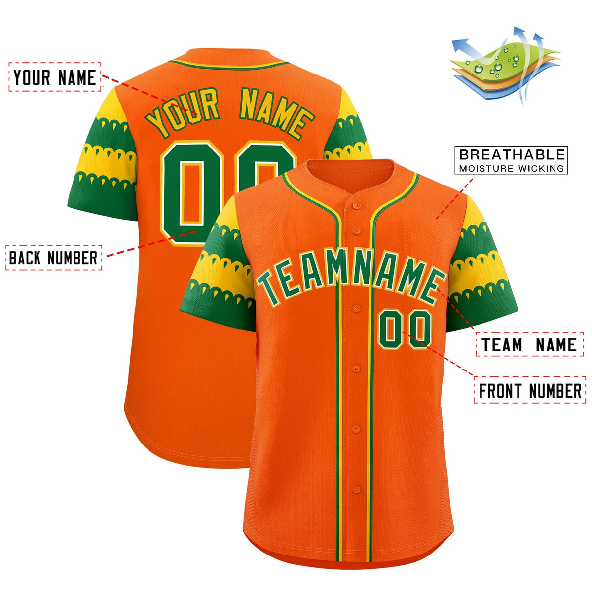 Custom Orange Gold Kelly Green Sleeve Flag Lace Baseball Jersey | Sublimation Printed &amp; Embroidery,Add Name and Numbern,Perfect for Teams | KXKSHOP