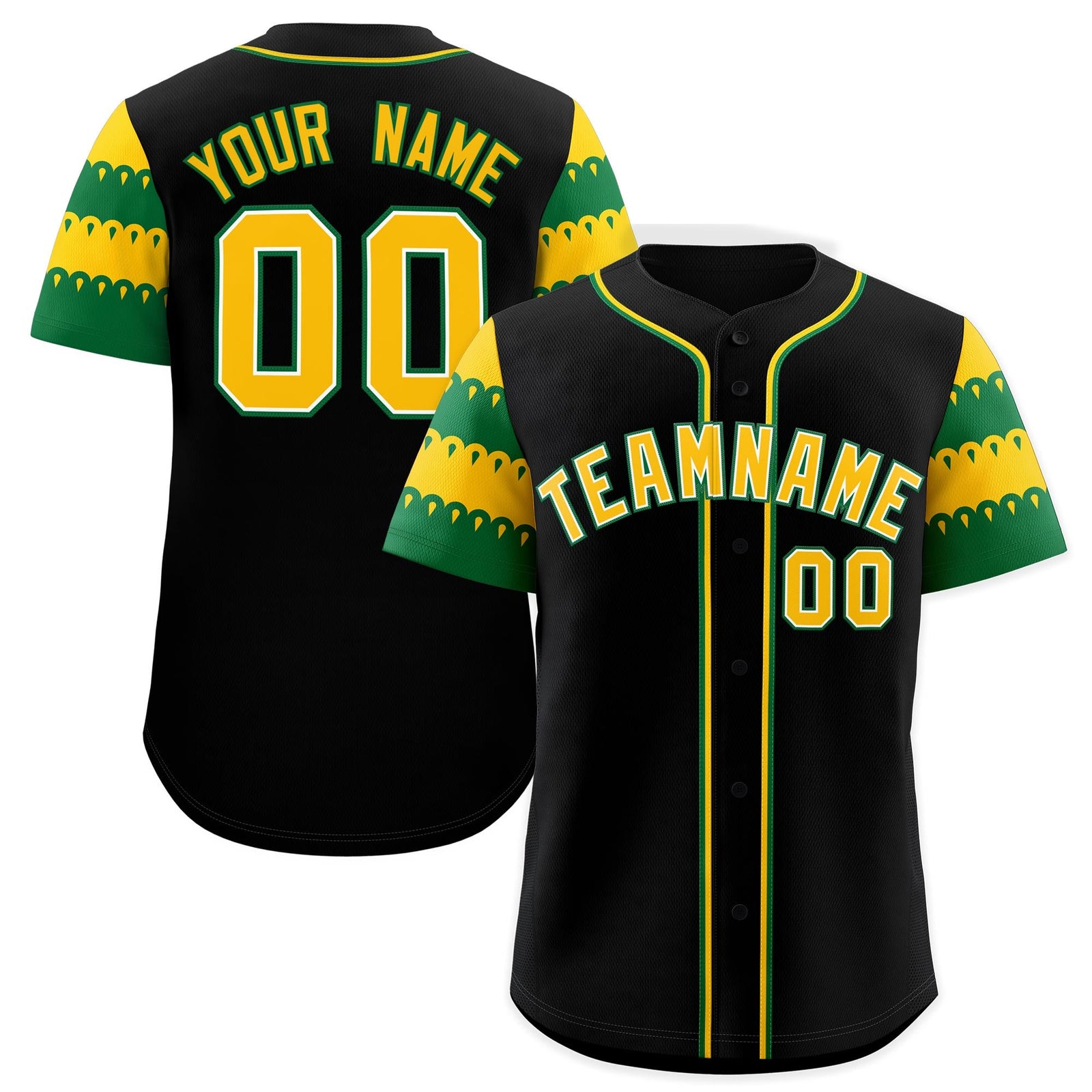 Custom Black Gold Kelly Green Sleeve Flag Lace Baseball Jersey | Sublimation Printed & Embroidery,Add Name and Numbern,Perfect for Teams | KXKSHOP