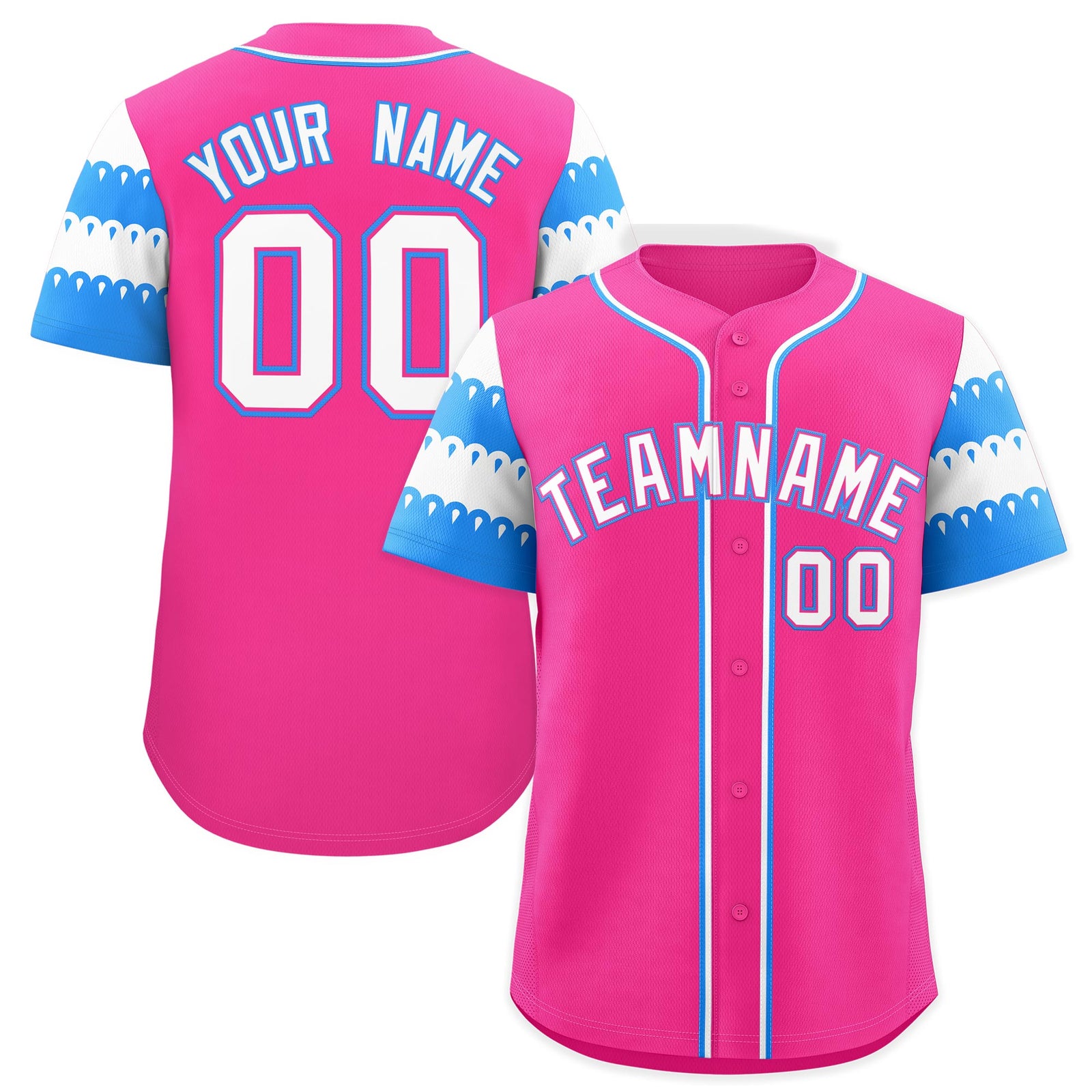 Custom Pink Powder Blue White Sleeve Flag Lace Baseball Jersey | Sublimation Printed & Embroidery,Add Name and Numbern,Perfect for Teams | KXKSHOP