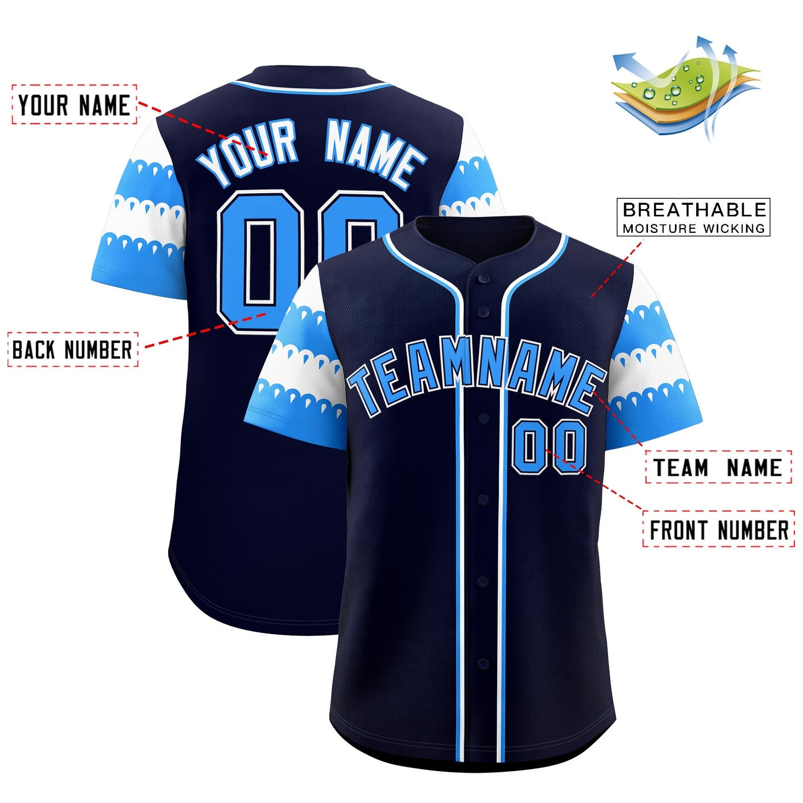 Custom Black Powder Blue White Sleeve Flag Lace Baseball Jersey | Sublimation Printed & Embroidery,Add Name and Numbern,Perfect for Teams | KXKSHOP