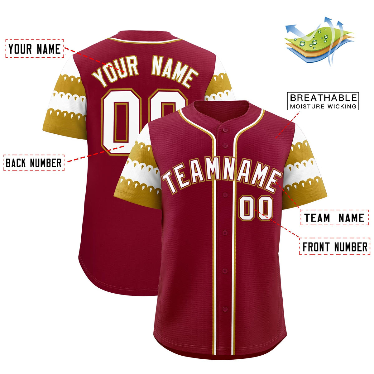 Custom Crimson Old Gold White Sleeve Flag Lace Baseball Jersey | Sublimation Printed &amp; Embroidery,Add Name and Numbern,Perfect for Teams | KXKSHOP
