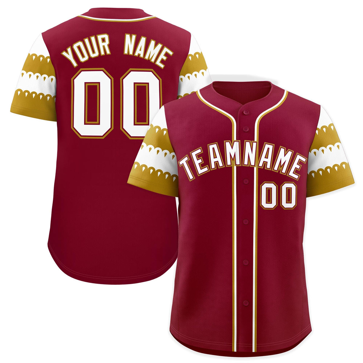 Custom Crimson Old Gold White Sleeve Flag Lace Baseball Jersey | Sublimation Printed &amp; Embroidery,Add Name and Numbern,Perfect for Teams | KXKSHOP