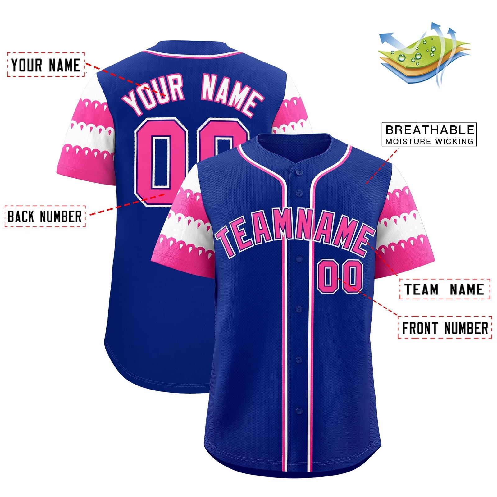 Custom Royal Pink White Sleeve Flag Lace Baseball Jersey | Sublimation Printed & Embroidery,Add Name and Numbern,Perfect for Teams | KXKSHOP