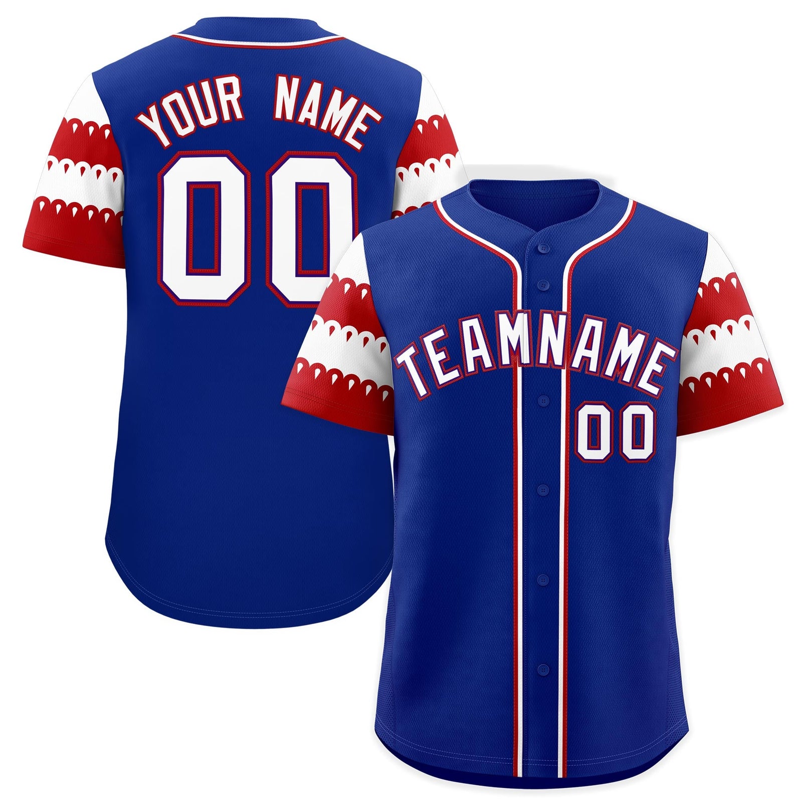 Custom Royal Red White Sleeve Flag Lace Baseball Jersey | Sublimation Printed & Embroidery,Add Name and Numbern,Perfect for Teams | KXKSHOP