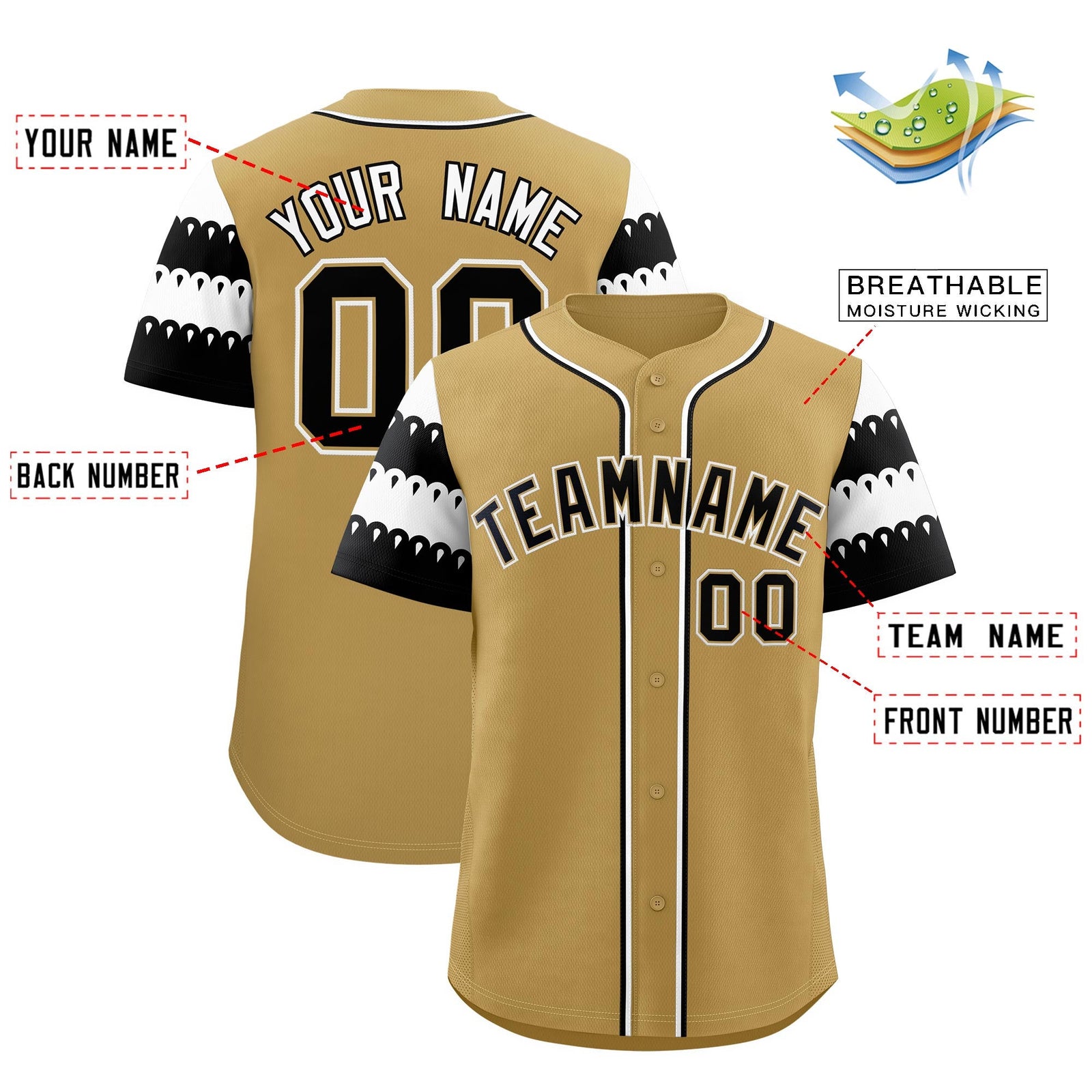 Custom Khaki White Black Sleeve Flag Lace Baseball Jersey | Sublimation Printed & Embroidery,Add Name and Numbern,Perfect for Teams | KXKSHOP