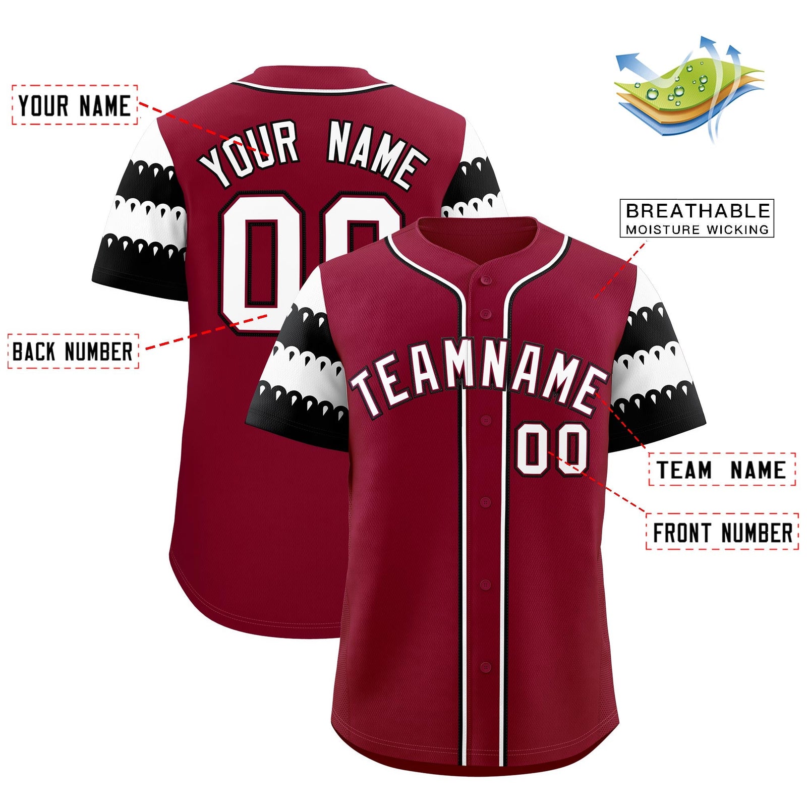 Custom Crimson White Black Sleeve Flag Lace Baseball Jersey | Sublimation Printed & Embroidery,Add Name and Numbern,Perfect for Teams | KXKSHOP