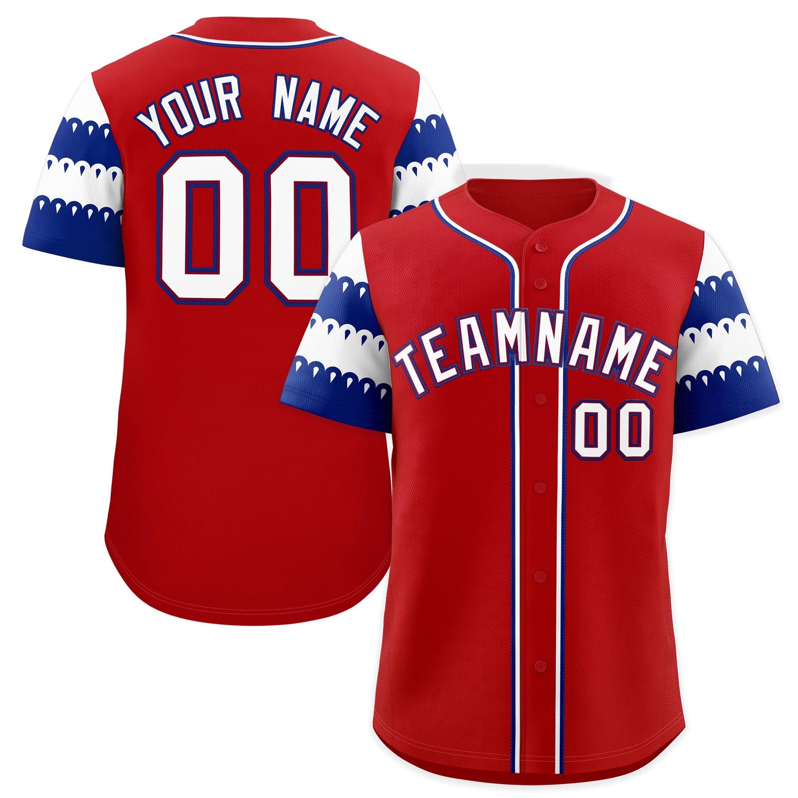 Custom Red Royal White Sleeve Flag Lace Baseball Jersey | Sublimation Printed & Embroidery,Add Name and Numbern,Perfect for Teams | KXKSHOP