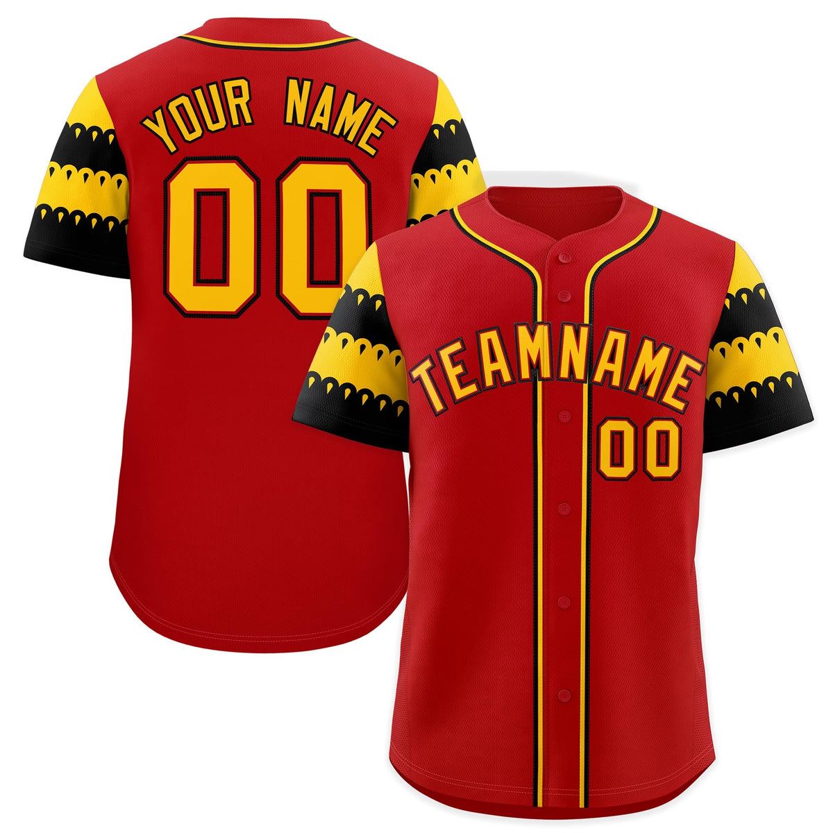 Custom Red Gold Black Sleeve Flag Lace Baseball Jersey | Sublimation Printed &amp; Embroidery,Add Name and Numbern,Perfect for Teams | KXKSHOP