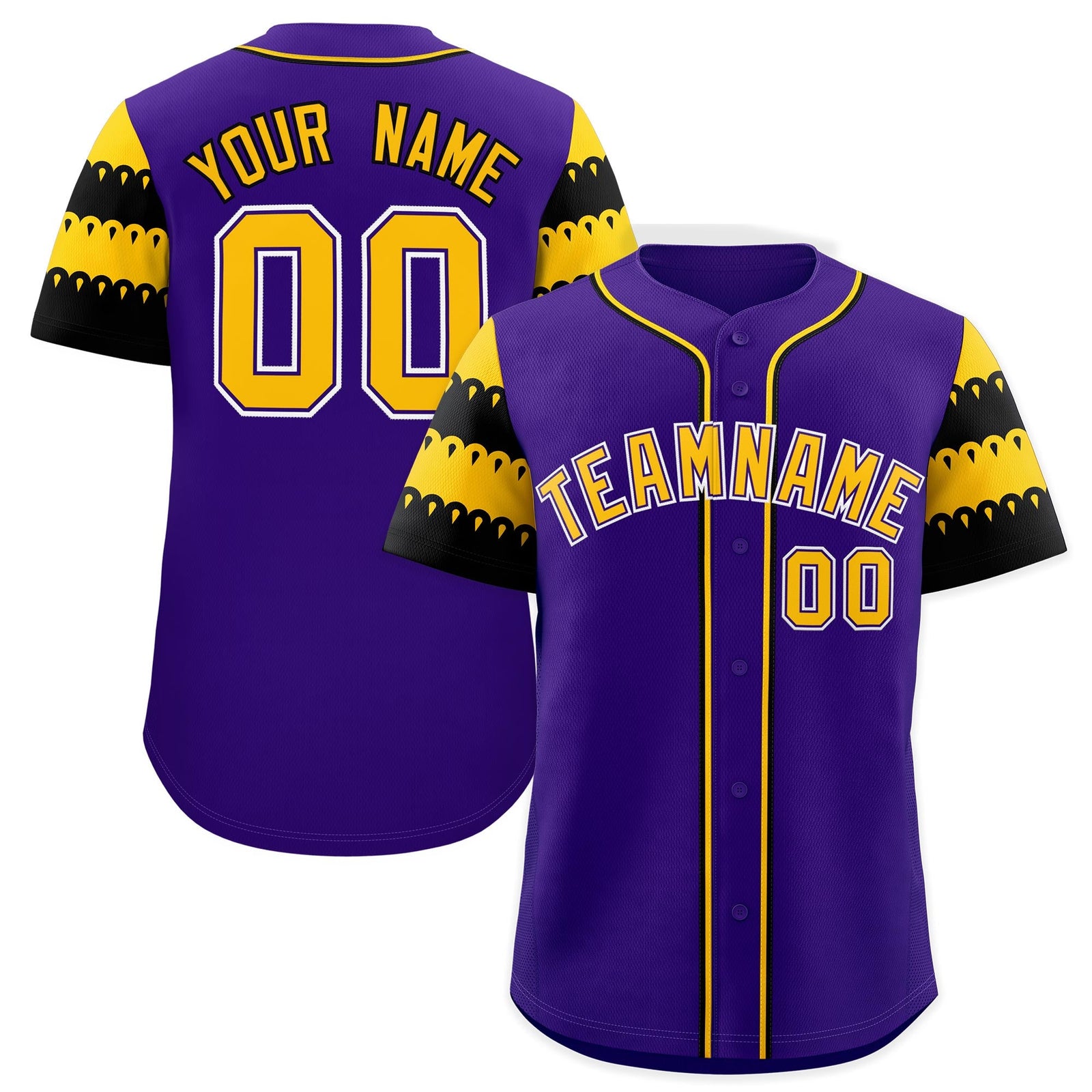 Custom Purple Gold Black Sleeve Flag Lace Baseball Jersey | Sublimation Printed & Embroidery,Add Name and Numbern,Perfect for Teams | KXKSHOP