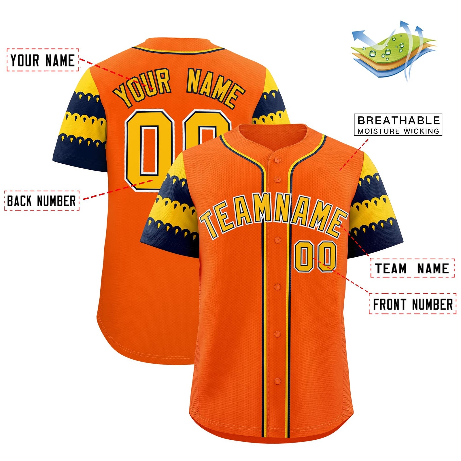 Custom Orange Gold Navy Sleeve Flag Lace Baseball Jersey | Sublimation Printed & Embroidery,Add Name and Numbern,Perfect for Teams | KXKSHOP