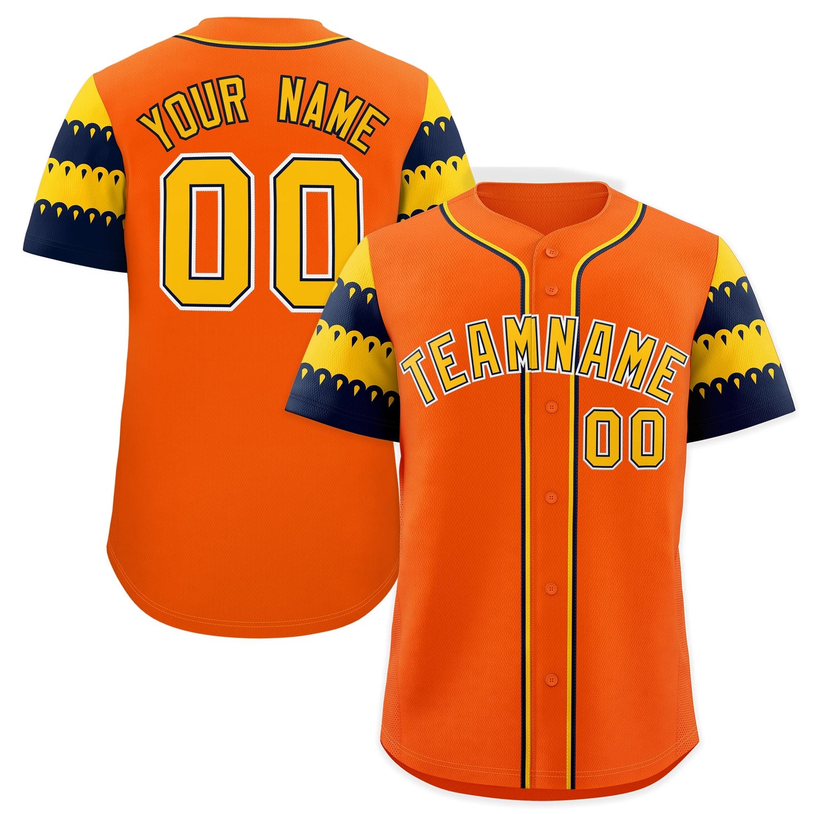 Custom Orange Gold Navy Sleeve Flag Lace Baseball Jersey | Sublimation Printed & Embroidery,Add Name and Numbern,Perfect for Teams | KXKSHOP