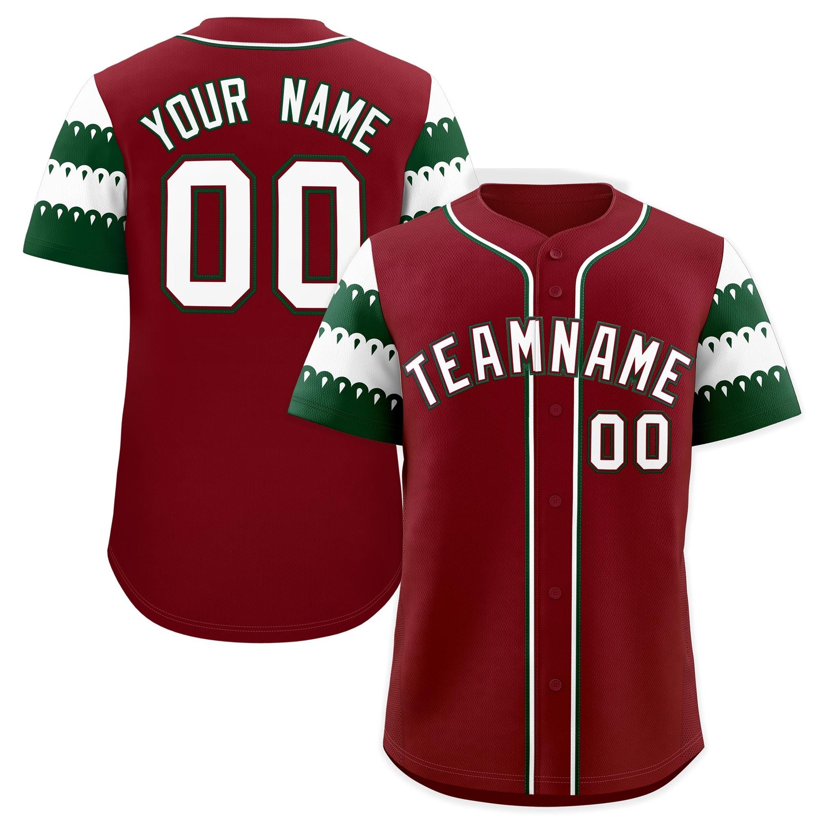 Custom Crimson Green White Sleeve Flag Lace Baseball Jersey | Sublimation Printed & Embroidery,Add Name and Numbern,Perfect for Teams | KXKSHOP