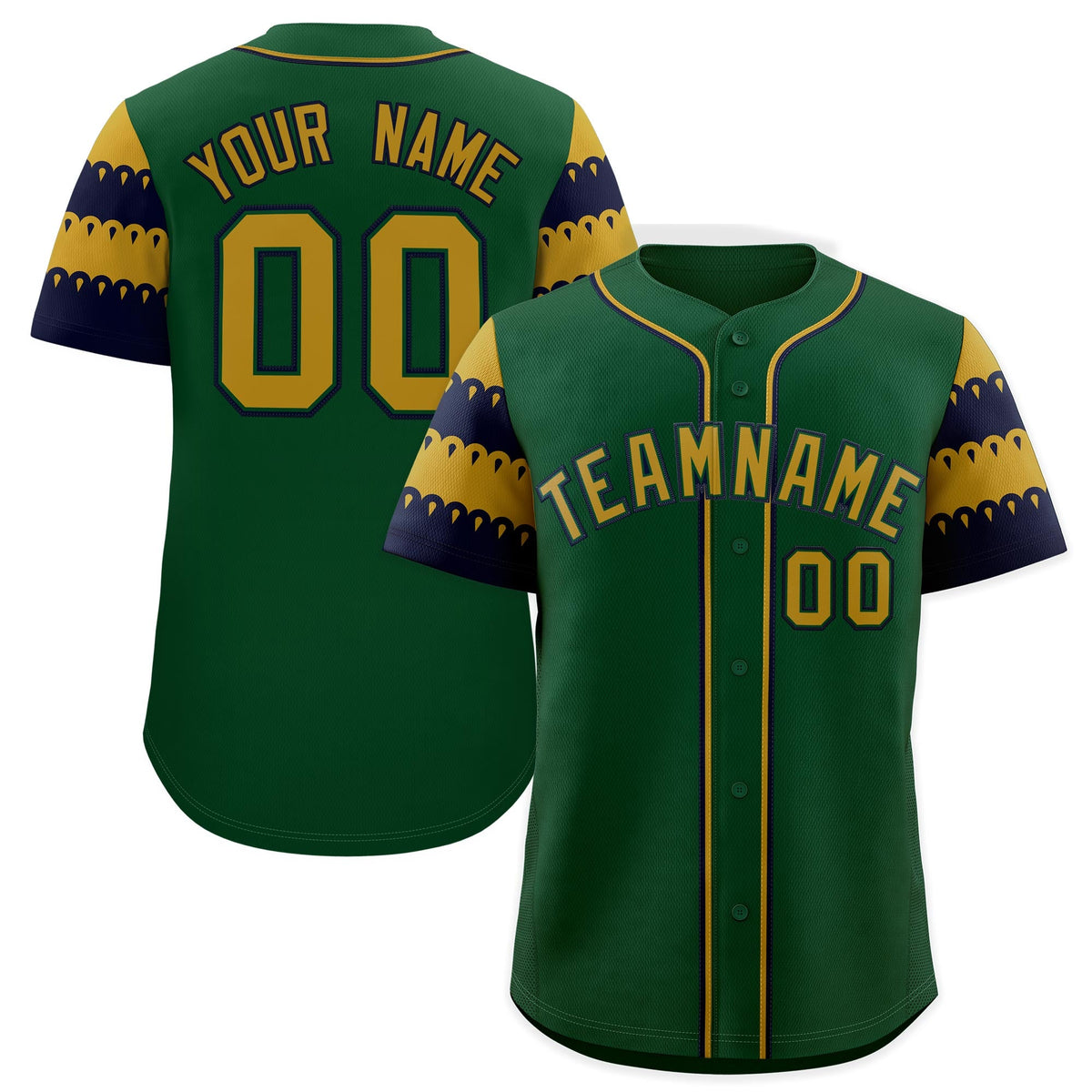 Custom Green Old Gold Navy Sleeve Flag Lace Baseball Jersey | Sublimation Printed &amp; Embroidery,Add Name and Numbern,Perfect for Teams | KXKSHOP