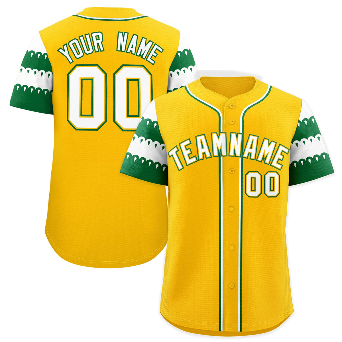 Custom Gold Kelly Green White Sleeve Flag Lace Baseball Jersey | Sublimation Printed &amp; Embroidery,Add Name and Numbern,Perfect for Teams | KXKSHOP