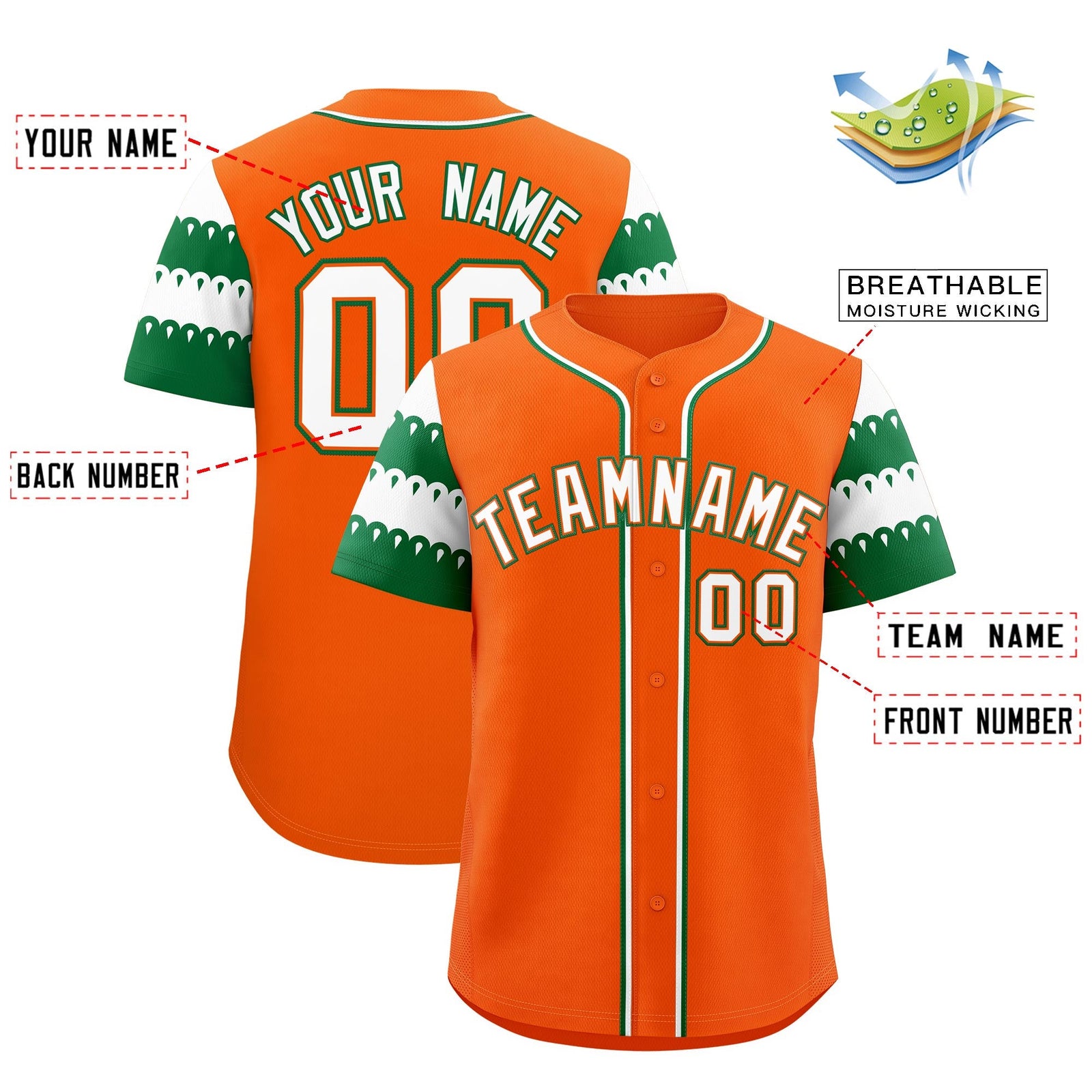 Custom Orange Kelly Green White Sleeve Flag Lace Baseball Jersey | Sublimation Printed & Embroidery,Add Name and Numbern,Perfect for Teams | KXKSHOP