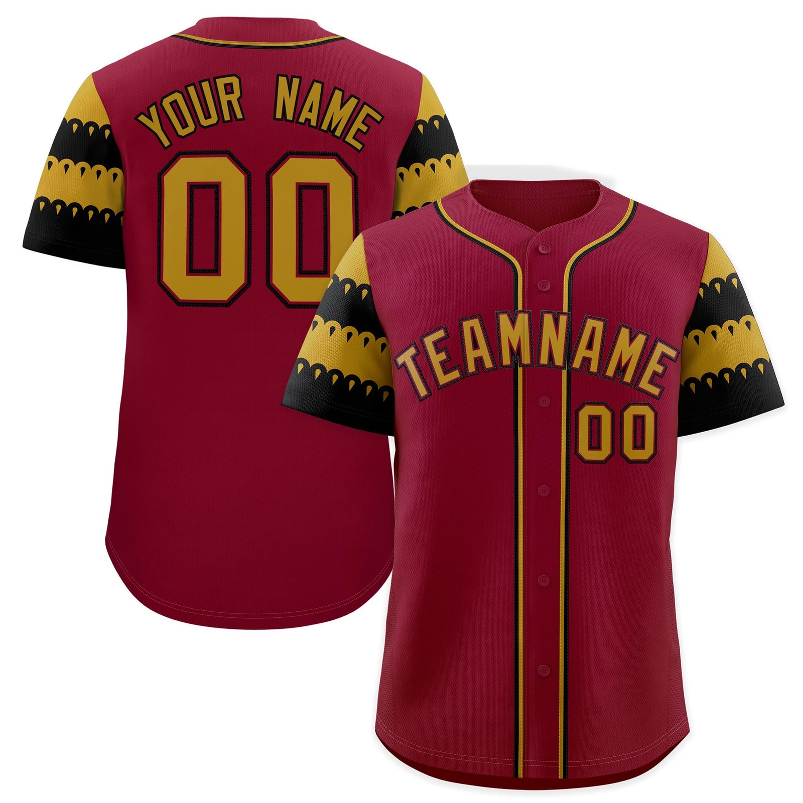 Custom Crimson Old Gold Black Sleeve Flag Lace Baseball Jersey | Sublimation Printed & Embroidery,Add Name and Numbern,Perfect for Teams | KXKSHOP