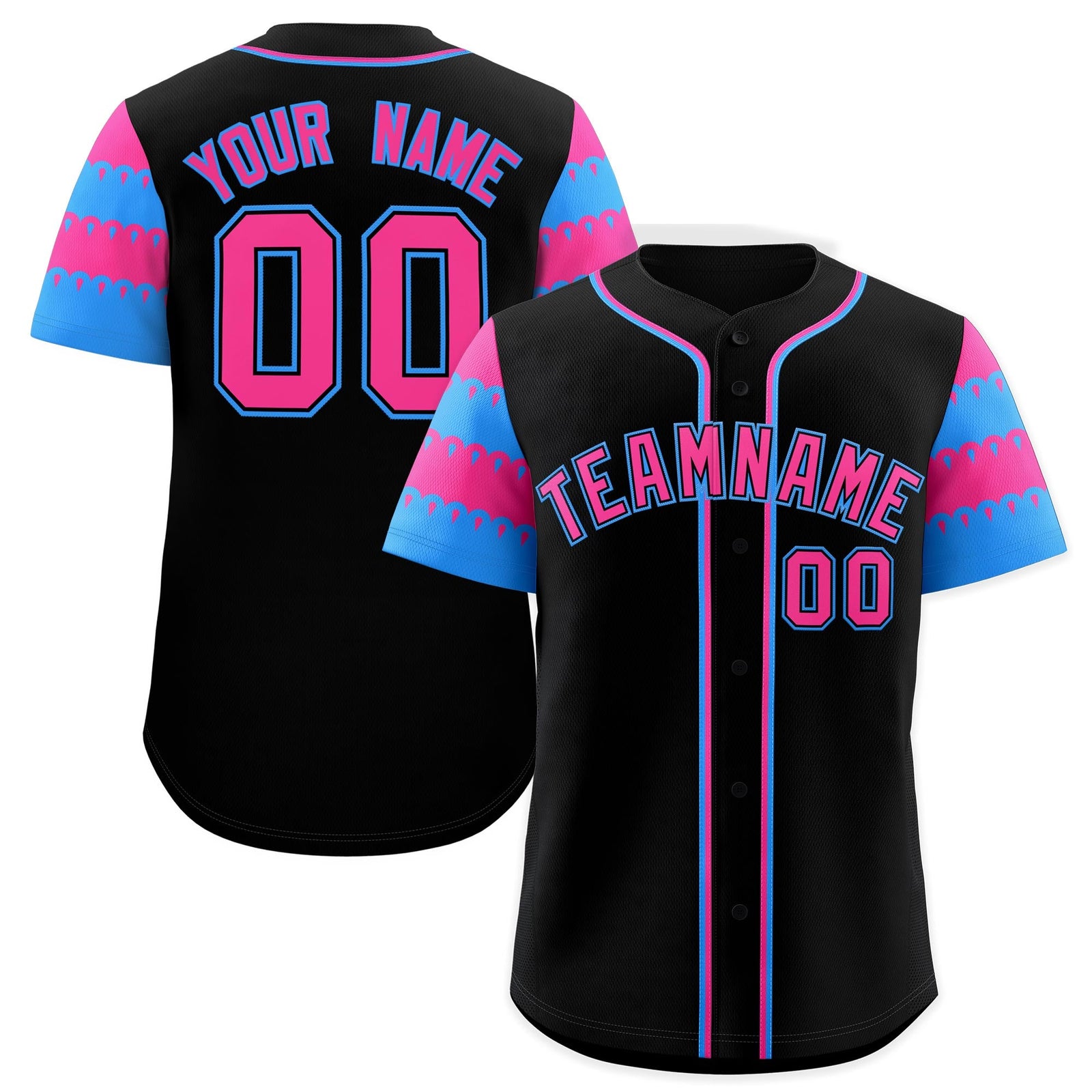 Custom Black Pink Powder Blue Sleeve Flag Lace Baseball Jersey | Sublimation Printed & Embroidery,Add Name and Numbern,Perfect for Teams | KXKSHOP