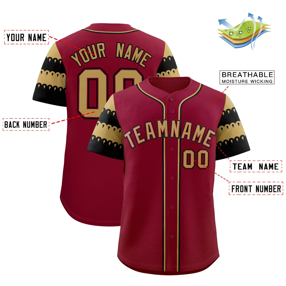 Custom Crimson Black Old Gold Sleeve Flag Lace Baseball Jersey | Sublimation Printed &amp; Embroidery,Add Name and Numbern,Perfect for Teams | KXKSHOP